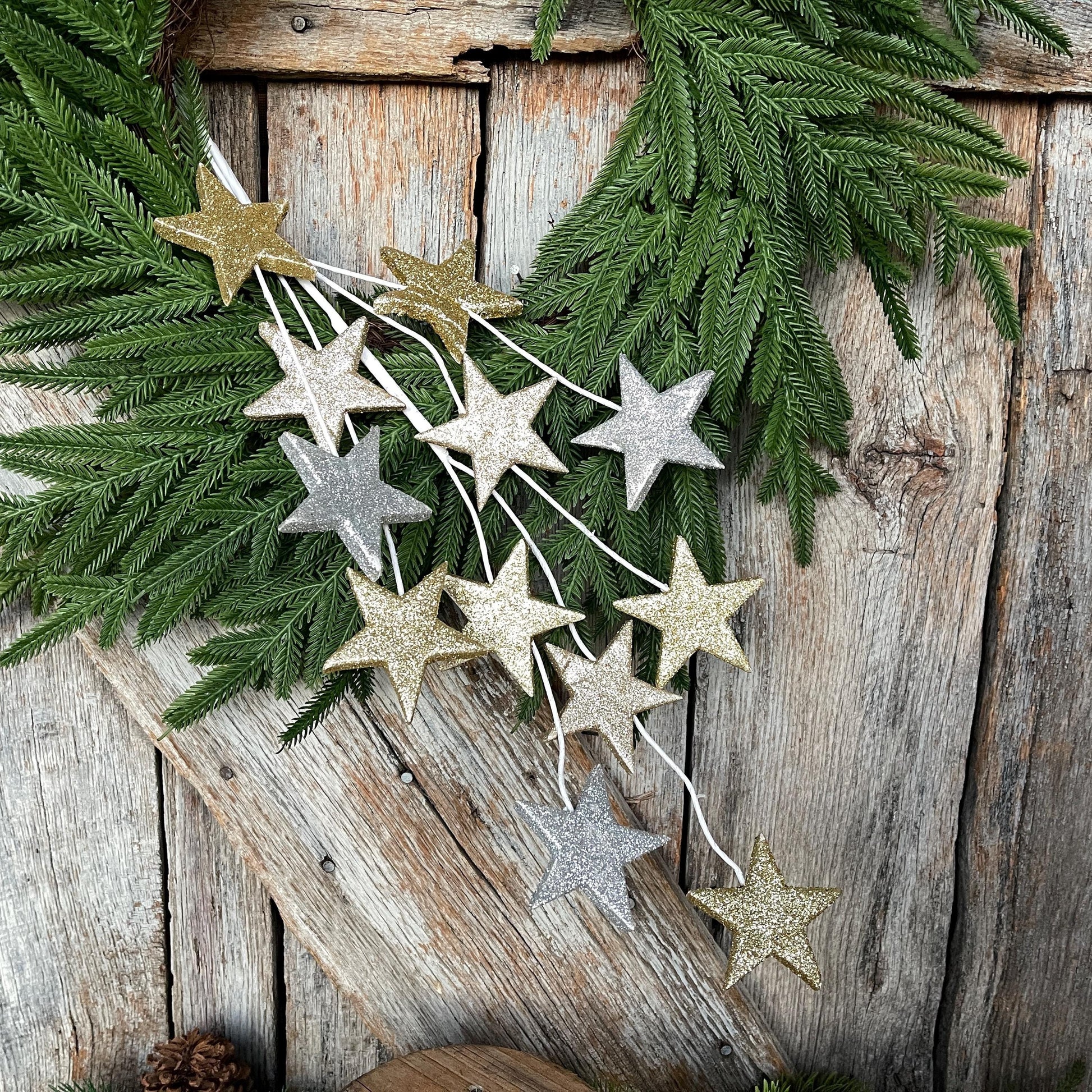 34' Gold Silver Star Spray, Christmas Tree Spray, Tree Topper Spray
