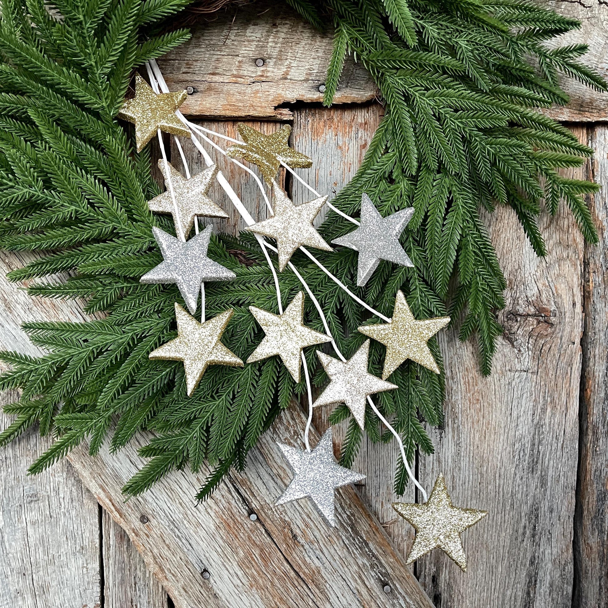 34' Gold Silver Star Spray, Christmas Tree Spray, Tree Topper Spray