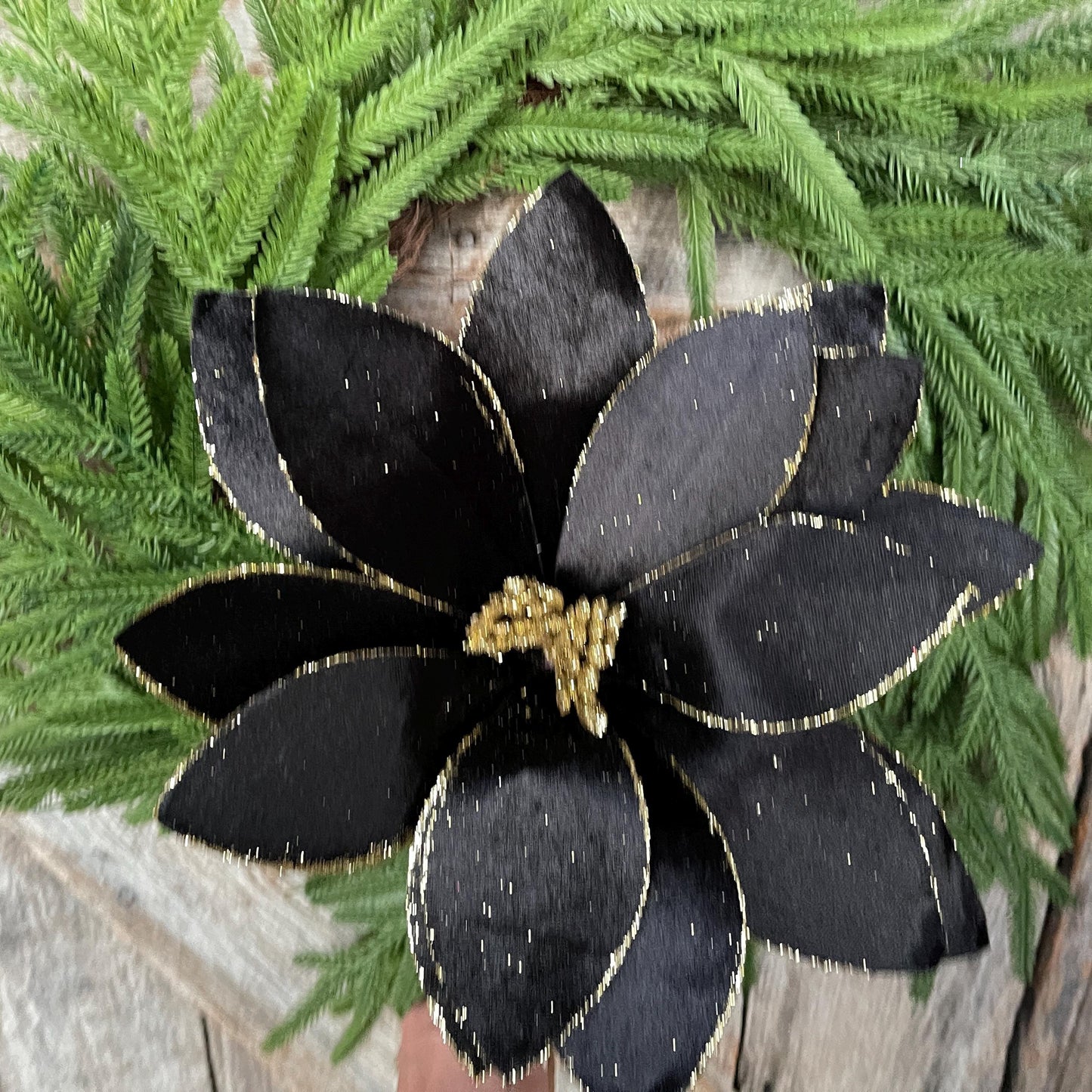 22" Black Velvet Poinsettia Stem, Christmas Floral Stem, Black Florals