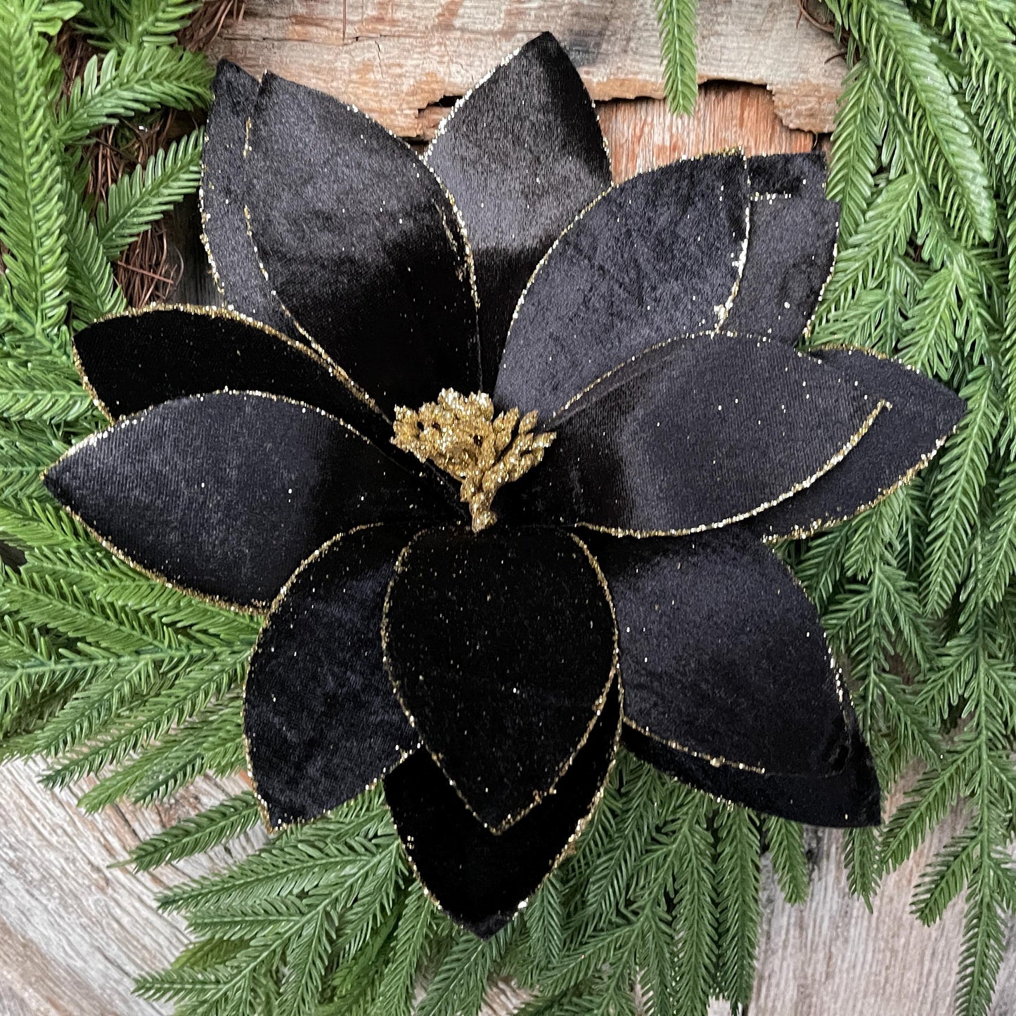 22" Black Velvet Poinsettia Stem, Christmas Floral Stem, Black Florals