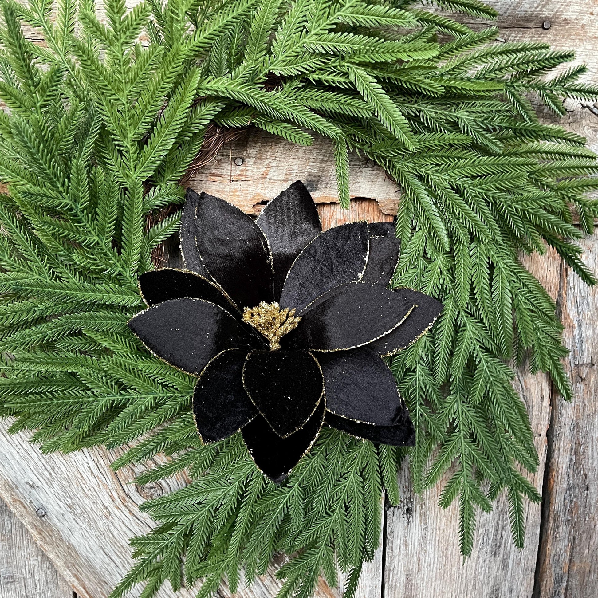 22" Black Velvet Poinsettia Stem, Christmas Floral Stem, Black Florals