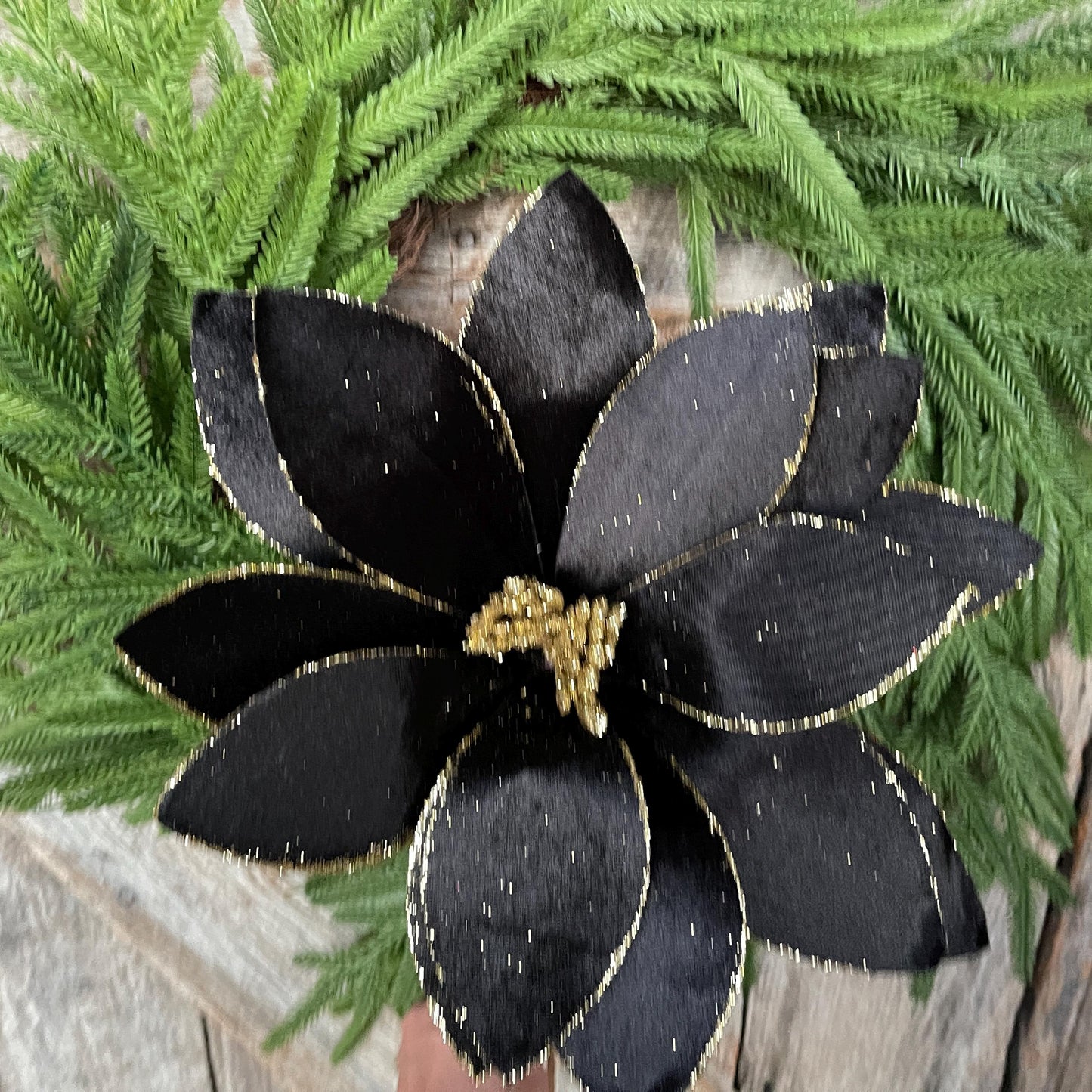 22" Black Velvet Poinsettia Stem, Christmas Floral Stem, Black Florals