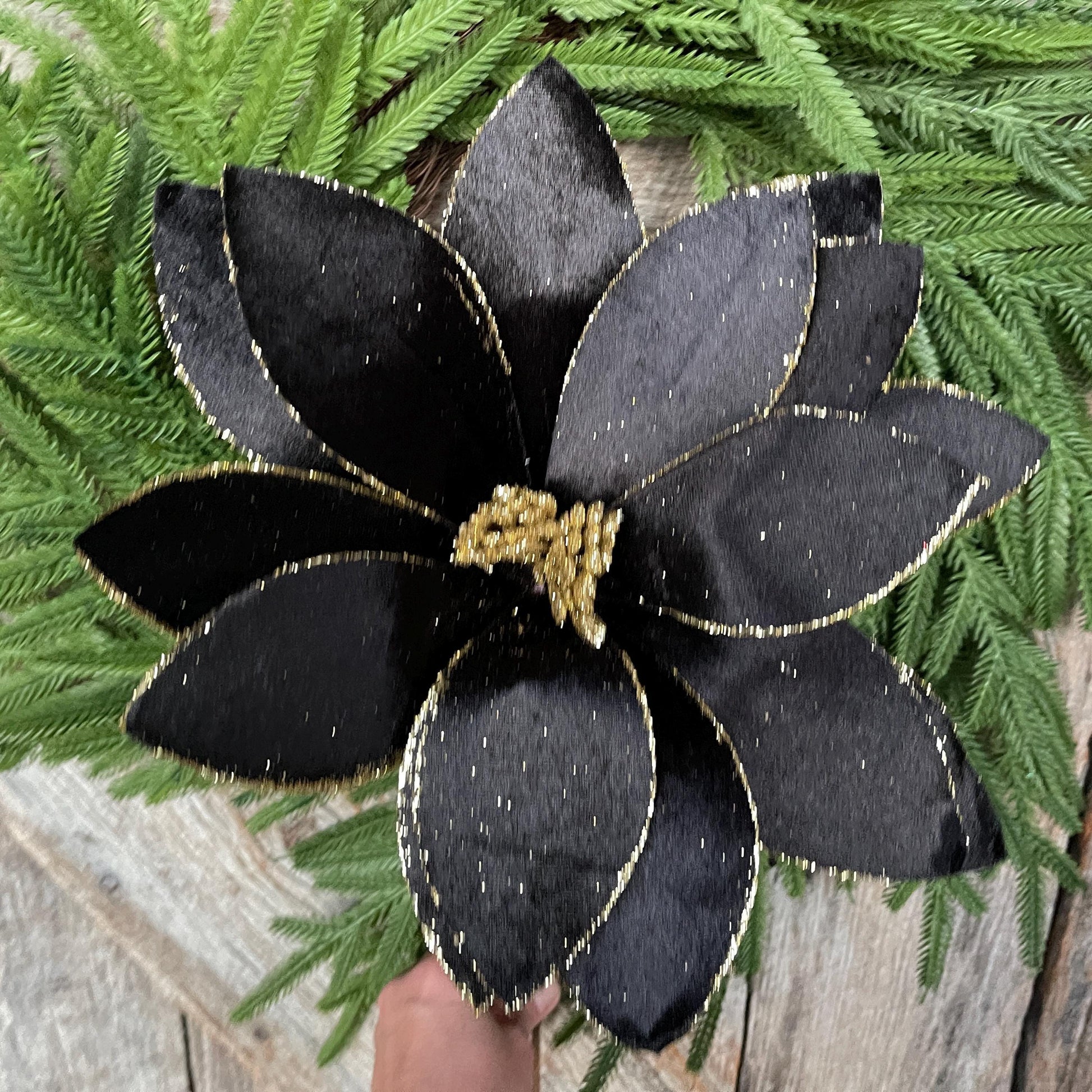 22" Black Velvet Poinsettia Stem, Christmas Floral Stem, Black Florals