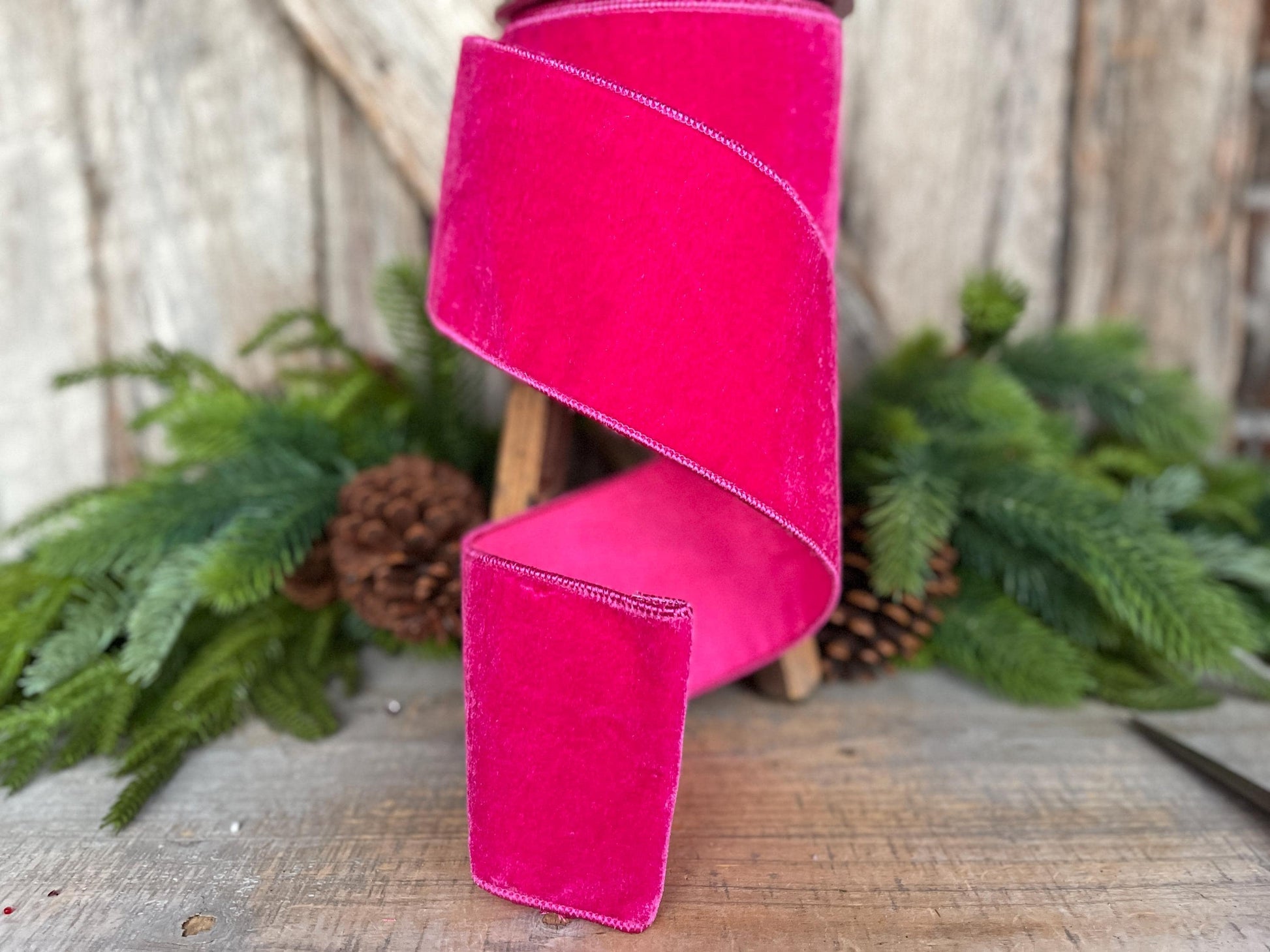 4" Hot Pink Velvet Ribbon, Christmas Ribbon, Hot Pink Ribbon for Christmas Tree