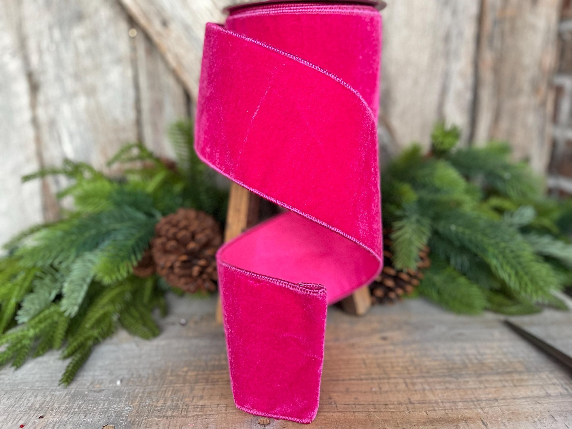 4" Hot Pink Velvet Ribbon, Christmas Ribbon, Hot Pink Ribbon for Christmas Tree