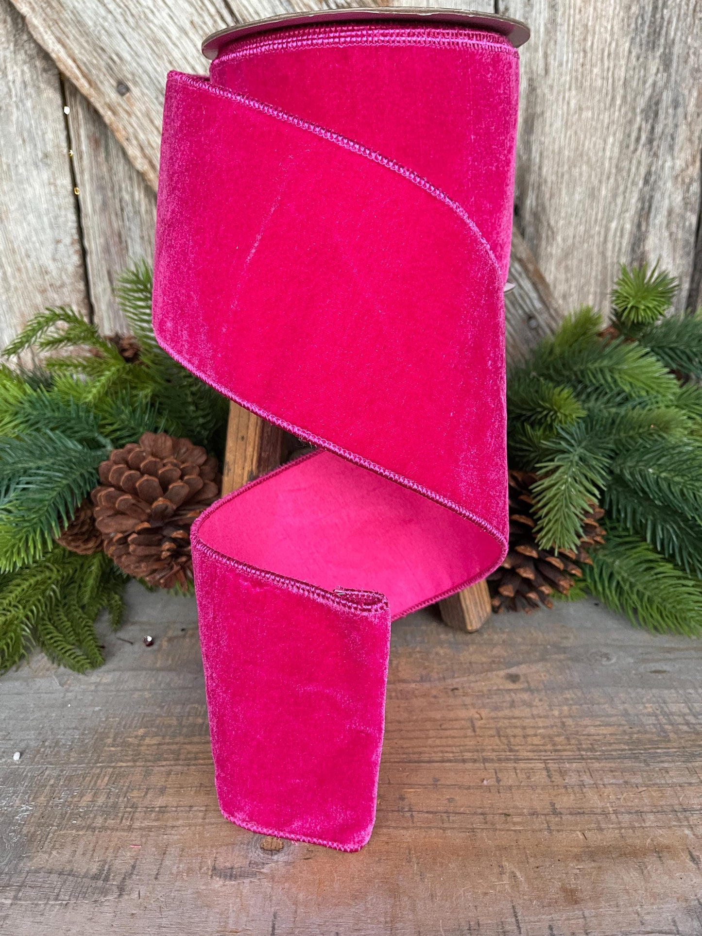 4" Hot Pink Velvet Ribbon, Christmas Ribbon, Hot Pink Ribbon for Christmas Tree