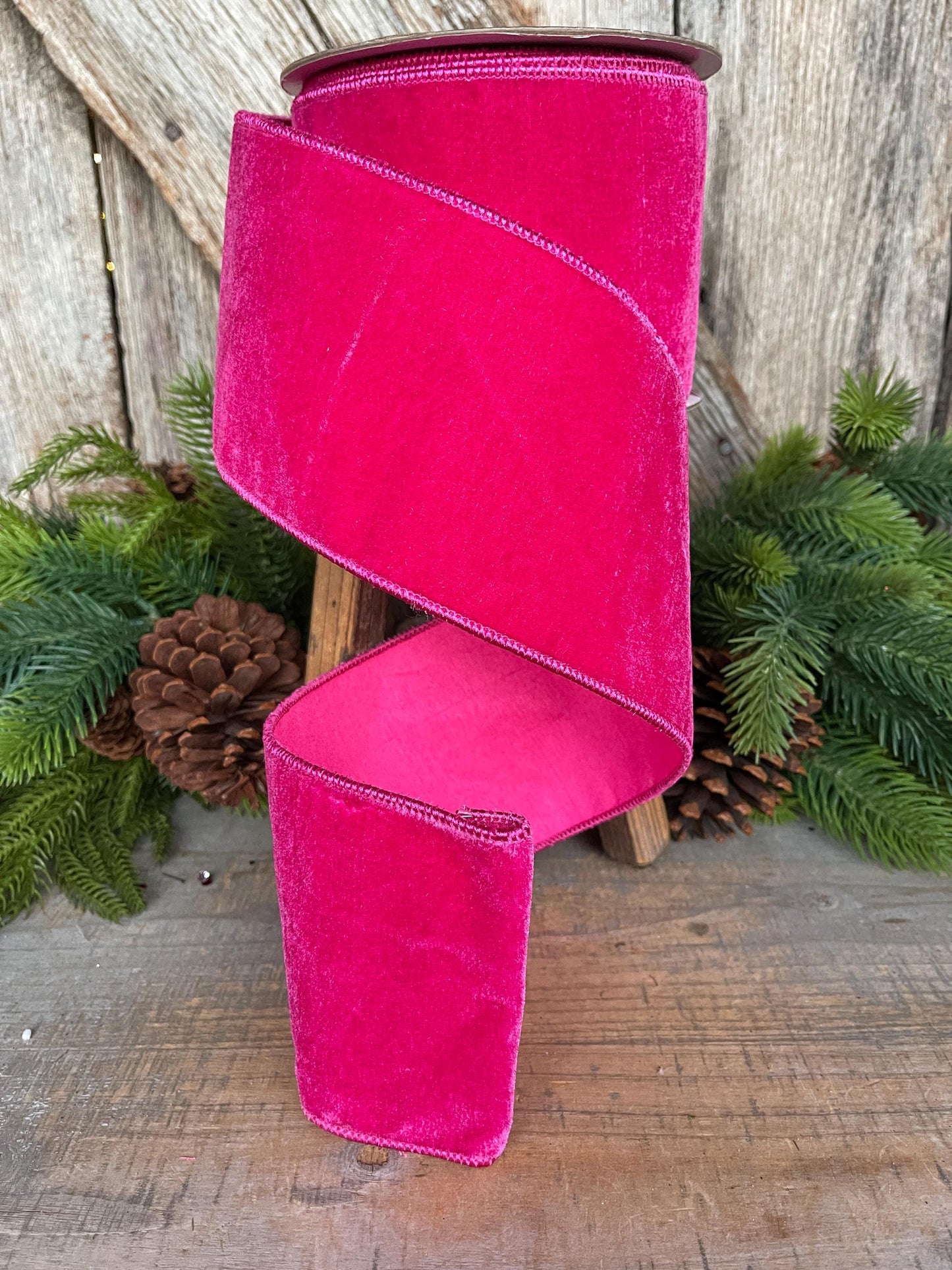 4" Hot Pink Velvet Ribbon, Christmas Ribbon, Hot Pink Ribbon for Christmas Tree