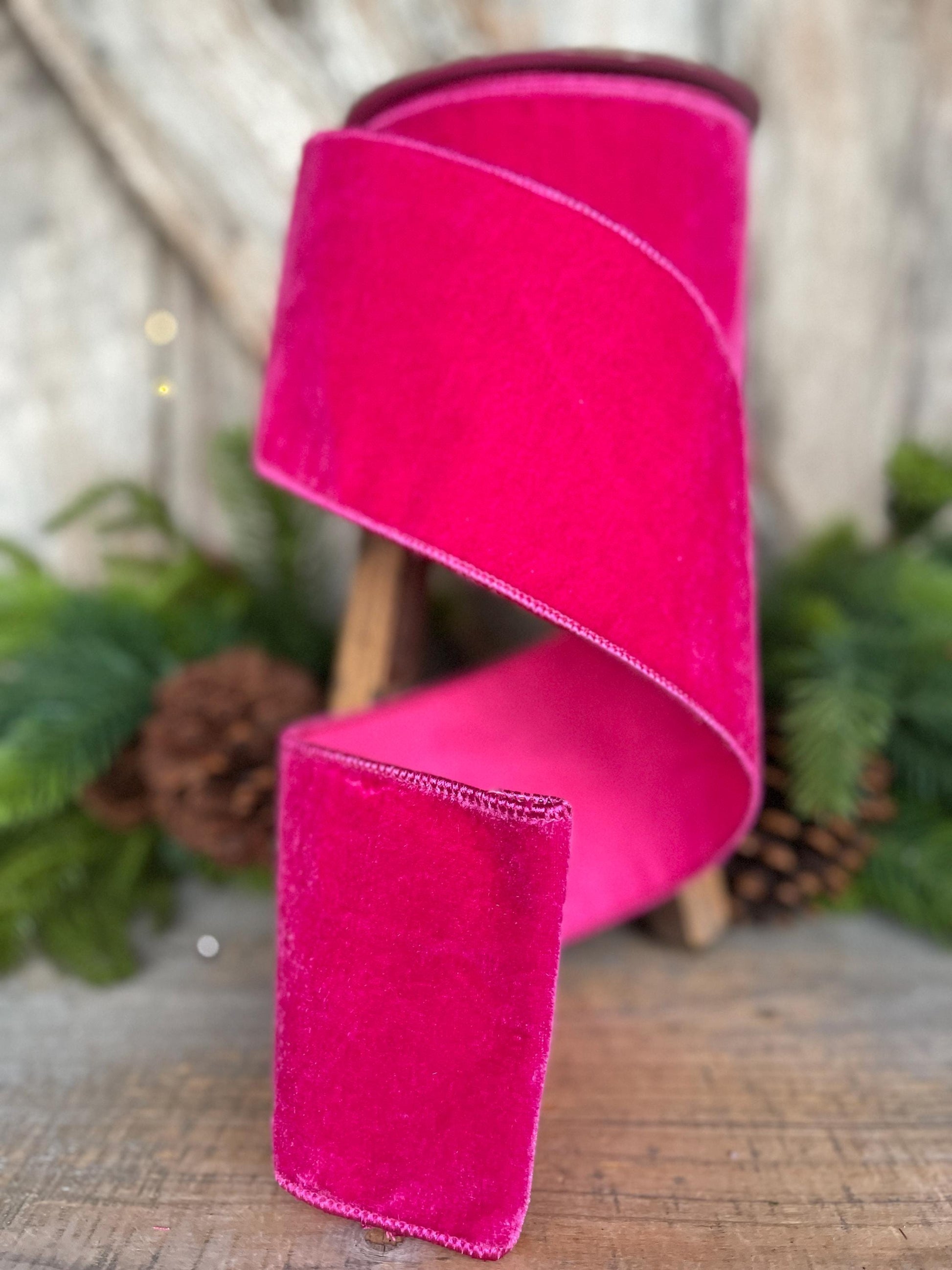4" Hot Pink Velvet Ribbon, Christmas Ribbon, Hot Pink Ribbon for Christmas Tree