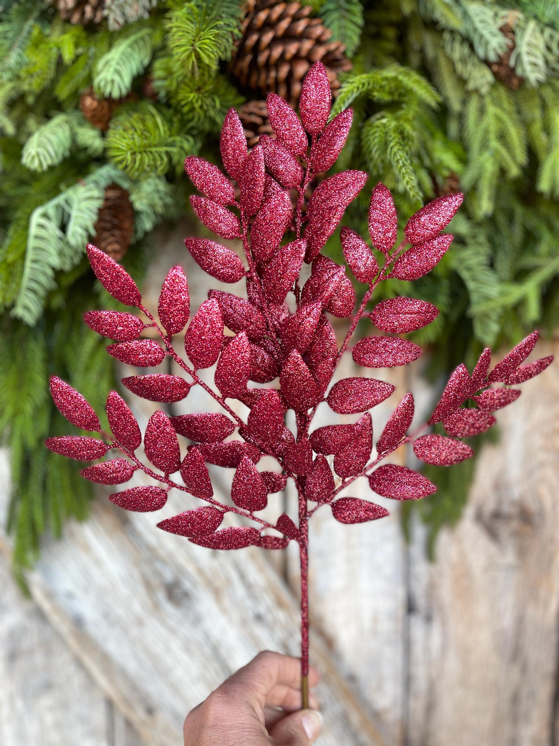 22" Burgundy Honey Locust Spray, Christmas Spray, Burgundy Christmas Tree Spray,