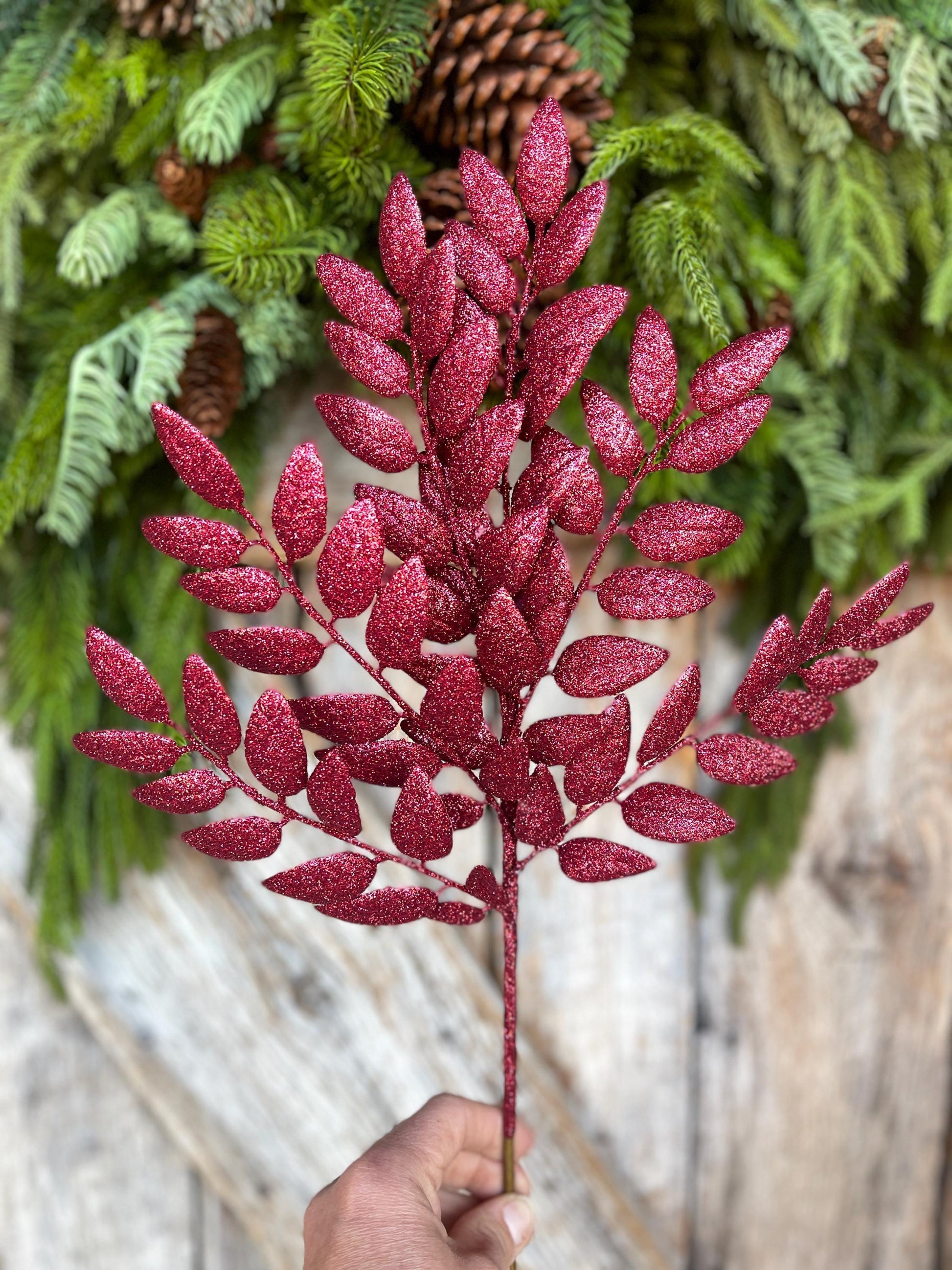 22" Burgundy Honey Locust Spray, Christmas Spray, Burgundy Christmas Tree Spray,