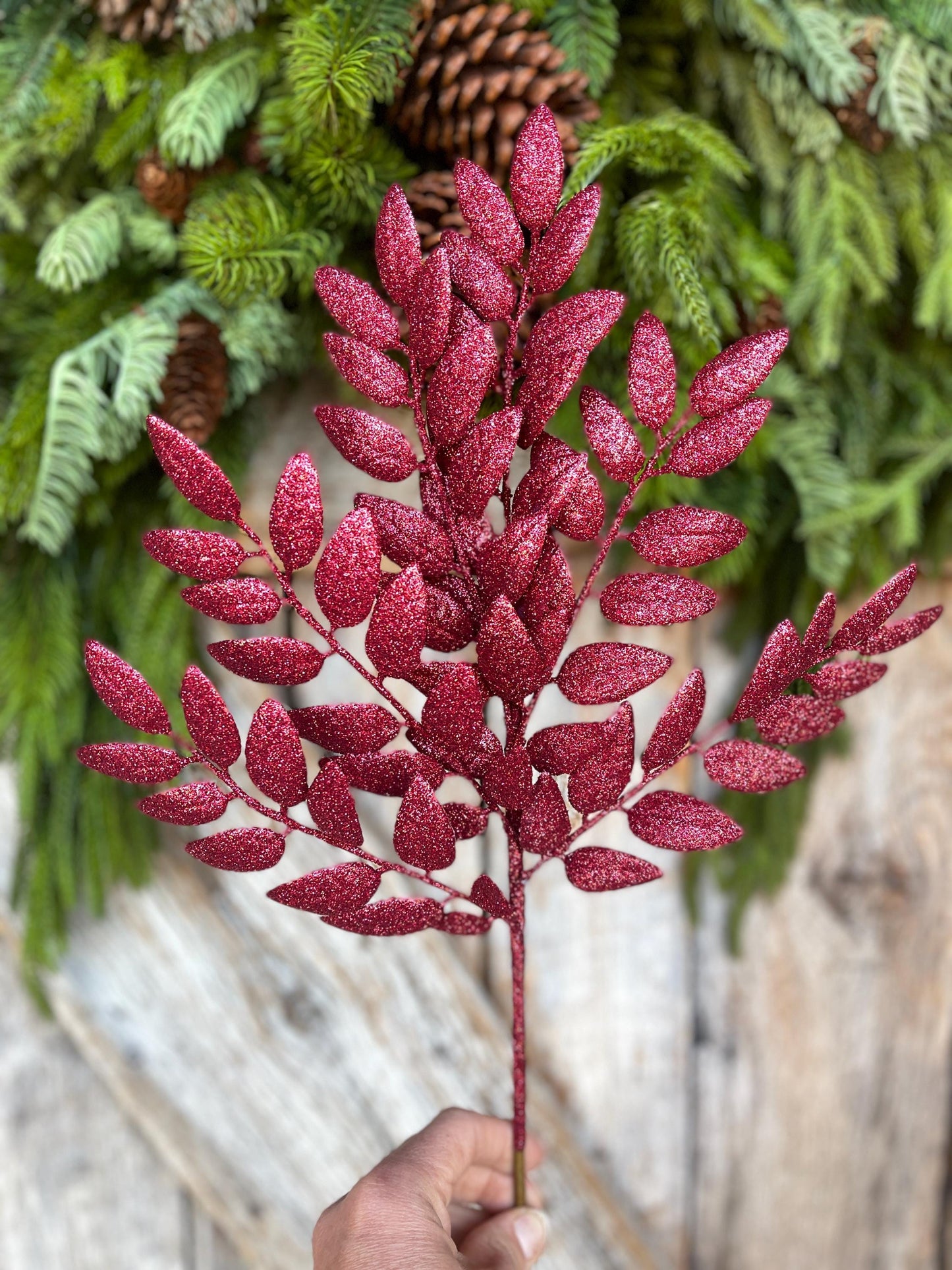 22" Burgundy Honey Locust Spray, Christmas Spray, Burgundy Christmas Tree Spray,