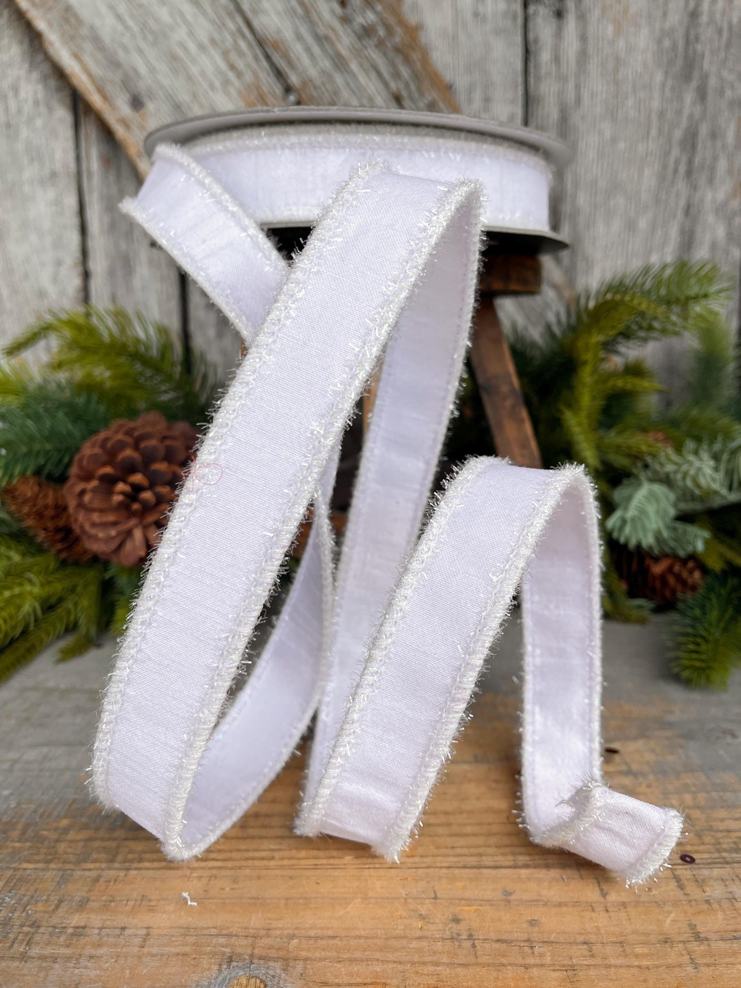 1" White Ribbon, White Iridescent Tinsel Ribbon, Christmas RIbbon, Designer Ribbon, RK790-44