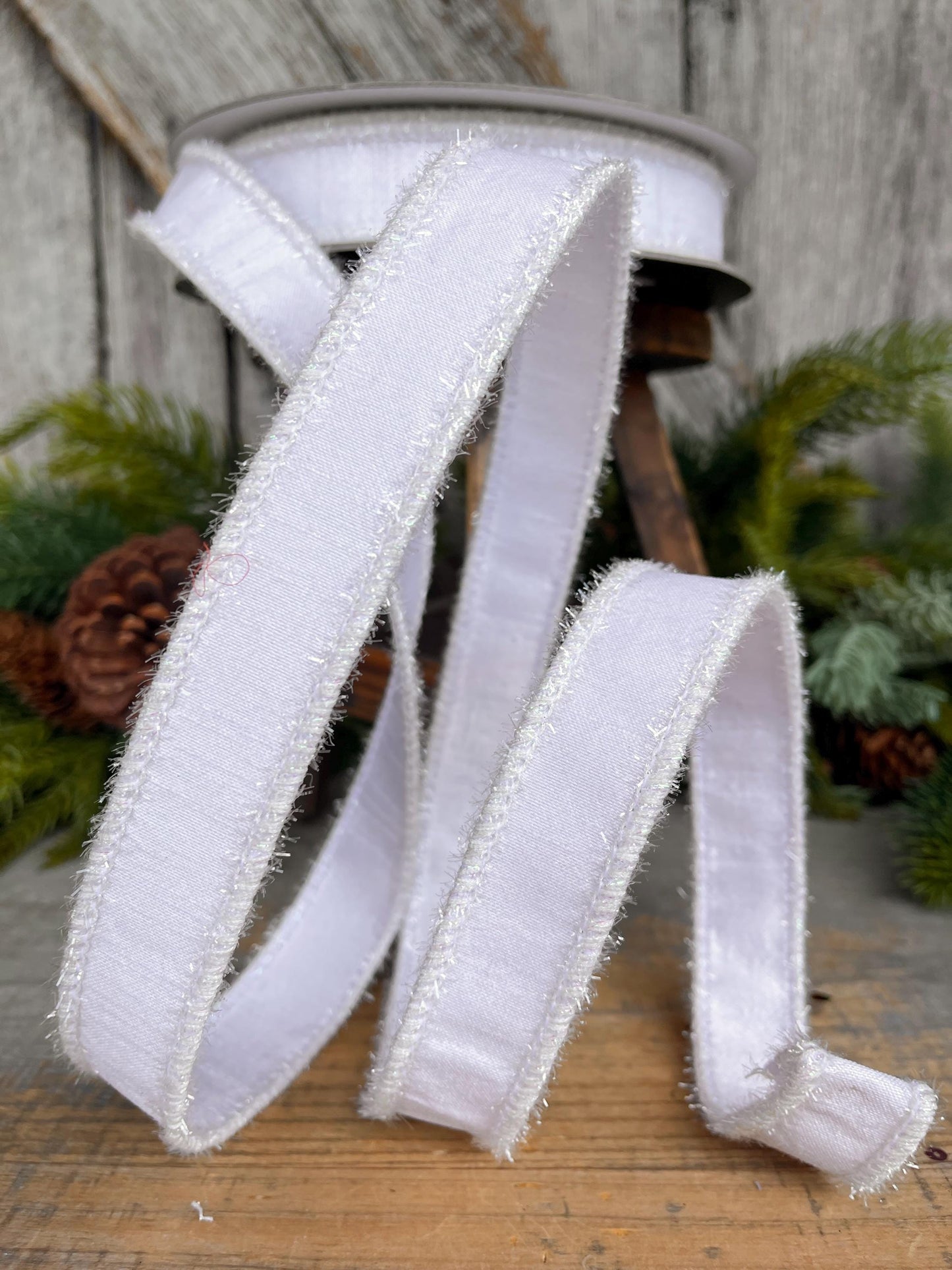 1" White Ribbon, White Iridescent Tinsel Ribbon, Christmas RIbbon, Designer Ribbon, RK790-44