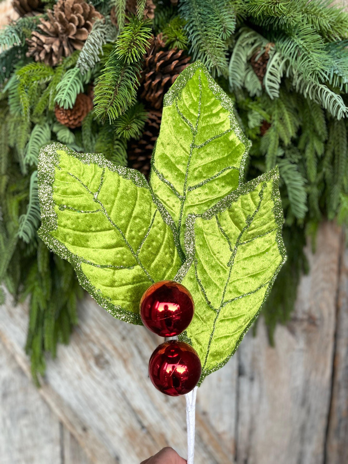 30" Lime Green Holly Leaf Spray, Christmas Holly Leaf Floral Stem, Green Floral Picks Stems