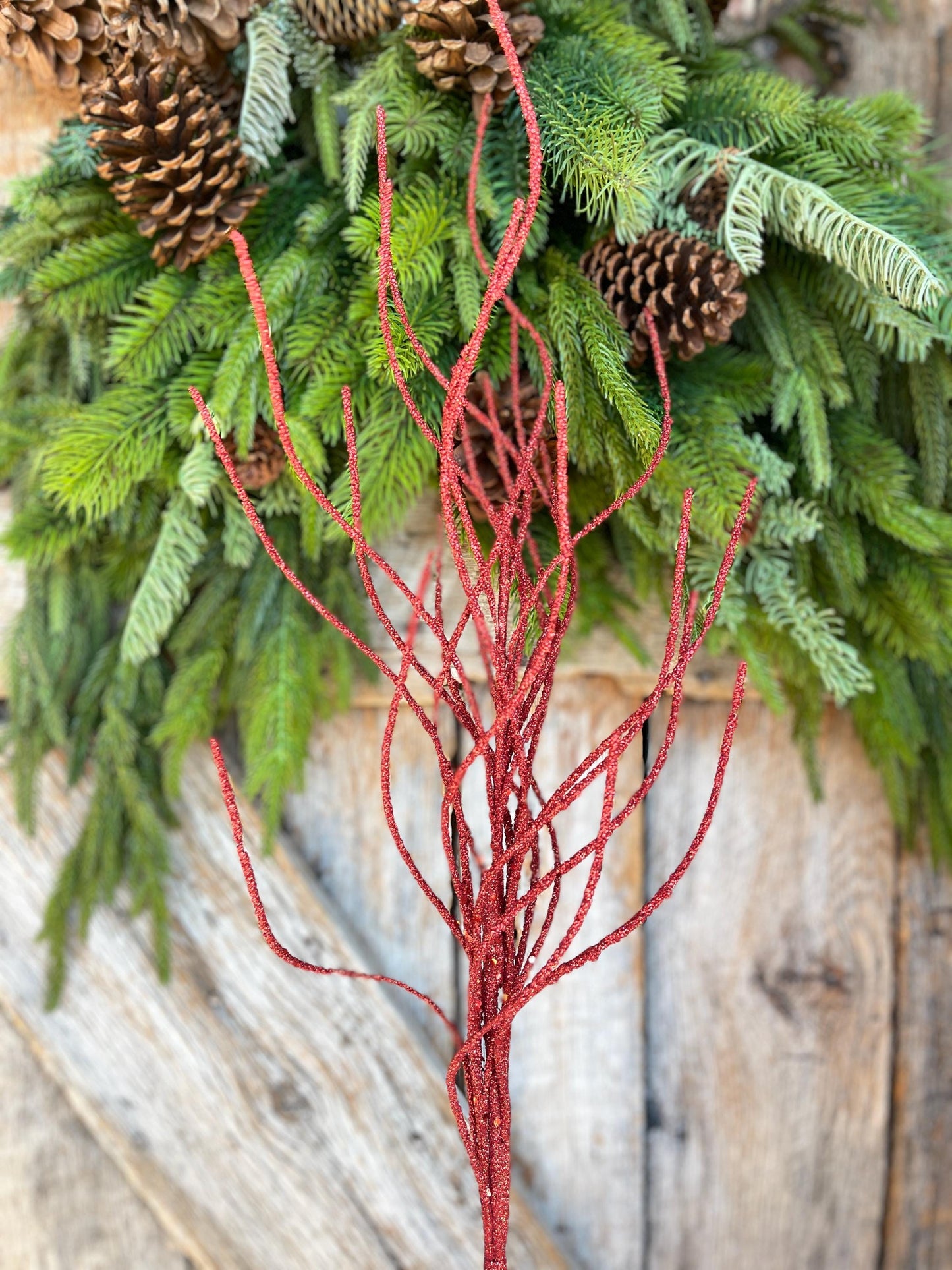 30" Red Glitter Twig Christmas Spray, Christmas Tree Topper Spray