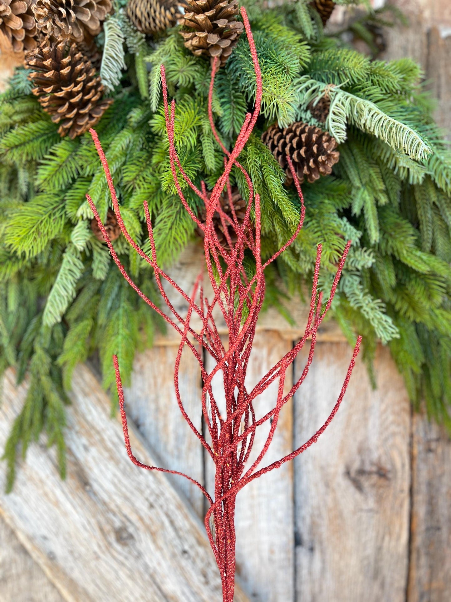 30" Red Glitter Twig Christmas Spray, Christmas Tree Topper Spray