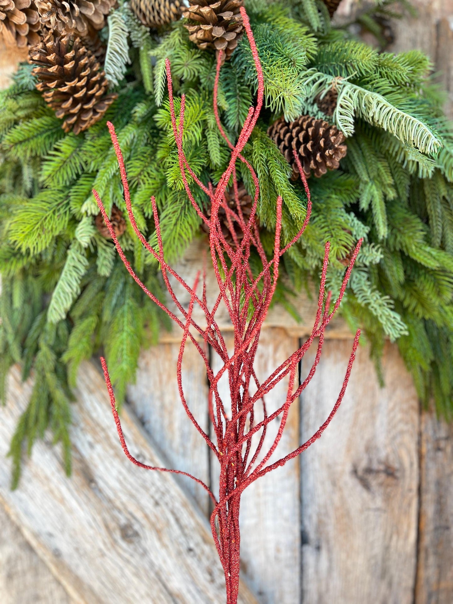 30" Red Glitter Twig Christmas Spray, Christmas Tree Topper Spray