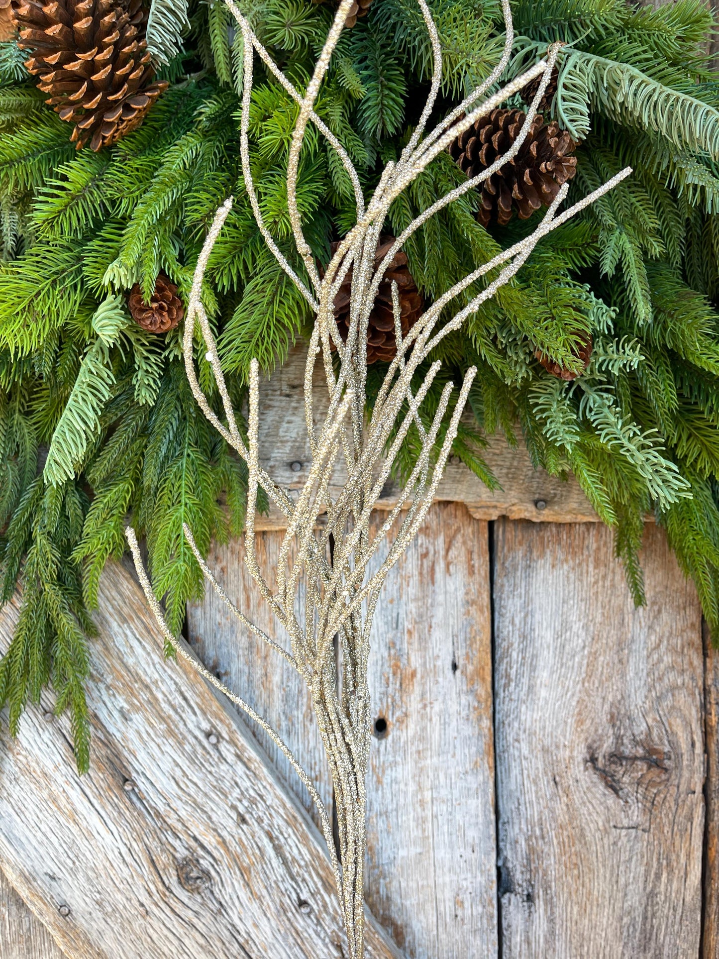 30" Champagne Gold Glitter Twig, Gold Christmas Spray, Christmas Tree Topper Spray