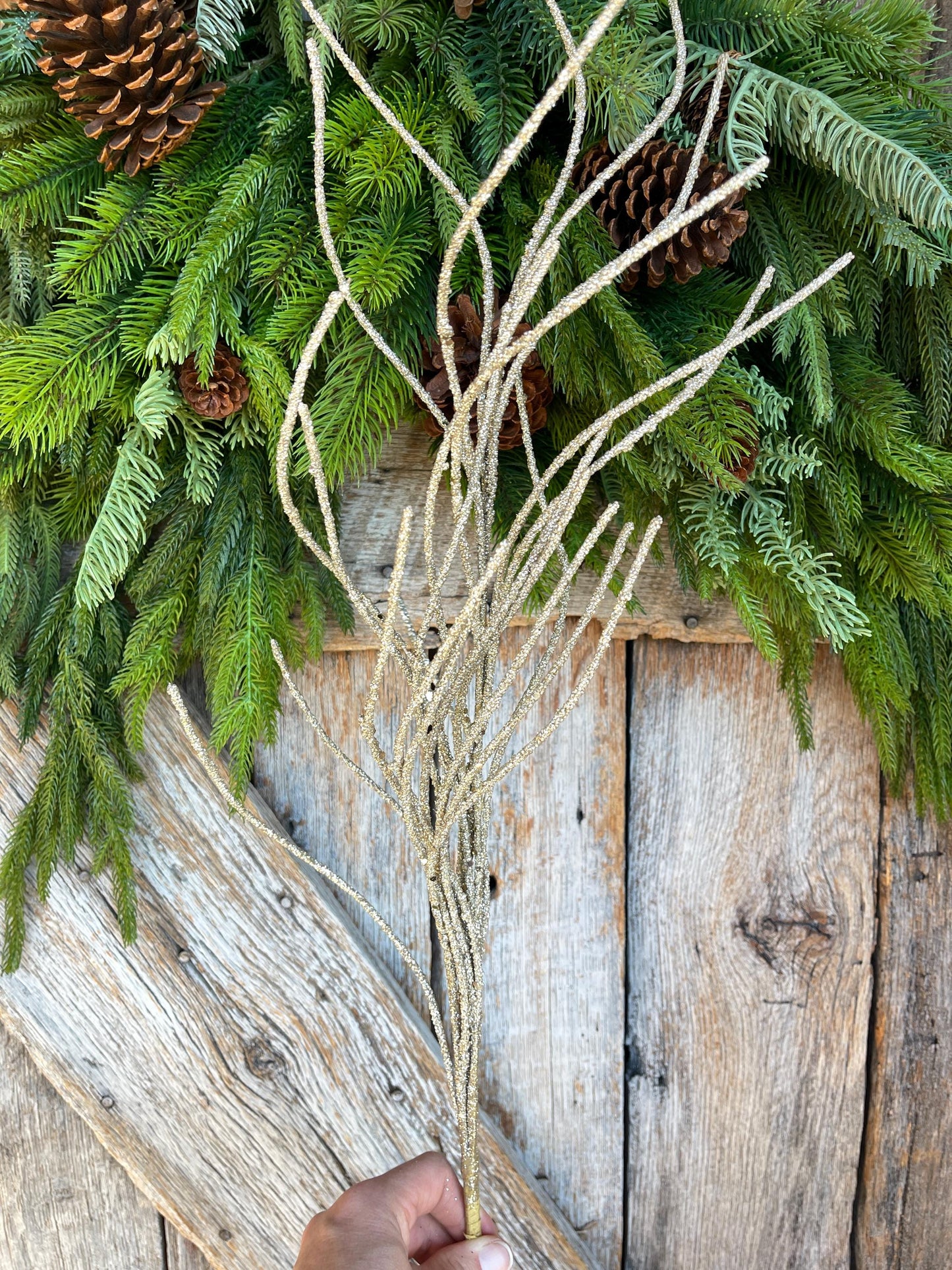 30" Champagne Gold Glitter Twig, Gold Christmas Spray, Christmas Tree Topper Spray