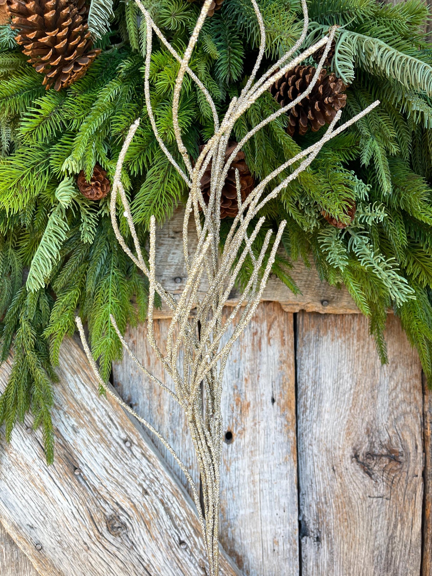 30" Champagne Gold Glitter Twig, Gold Christmas Spray, Christmas Tree Topper Spray