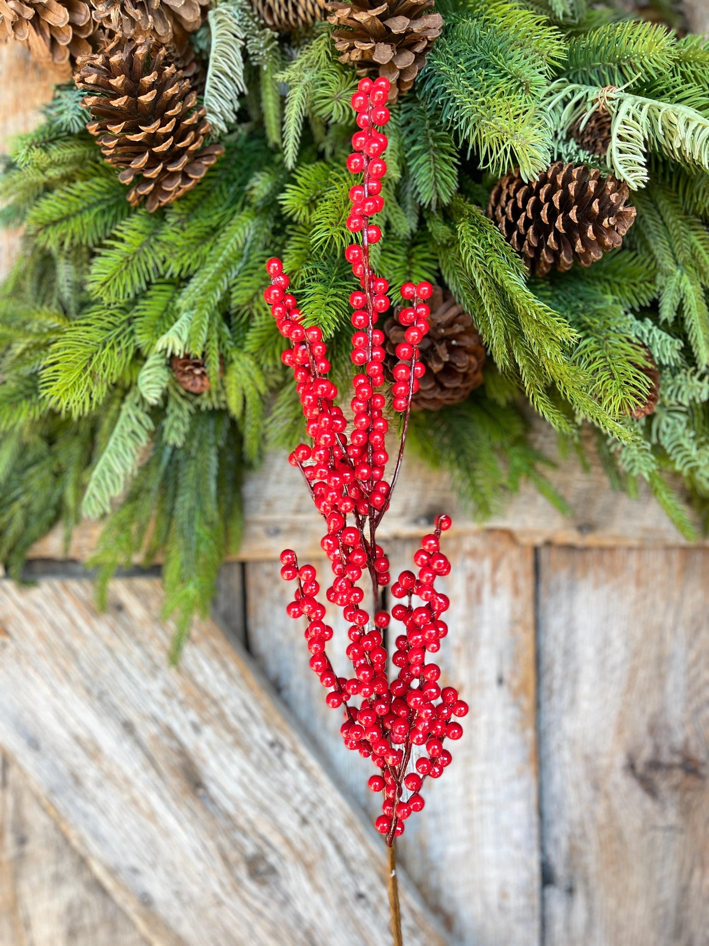 24" Bright Red Berry Spray, Christmas Berries Stem, Christmas Tree Berries