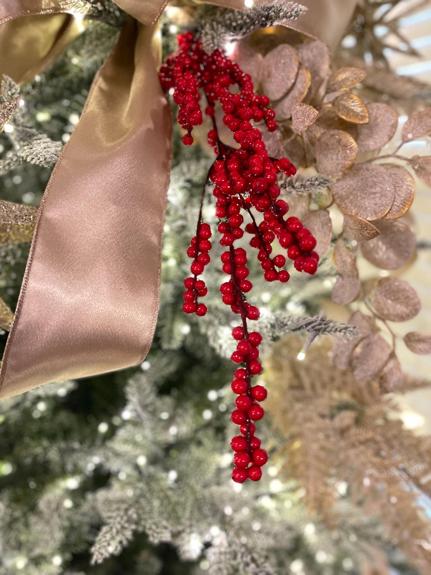 24" Bright Red Berry Spray, Christmas Berries Stem, Christmas Tree Berries