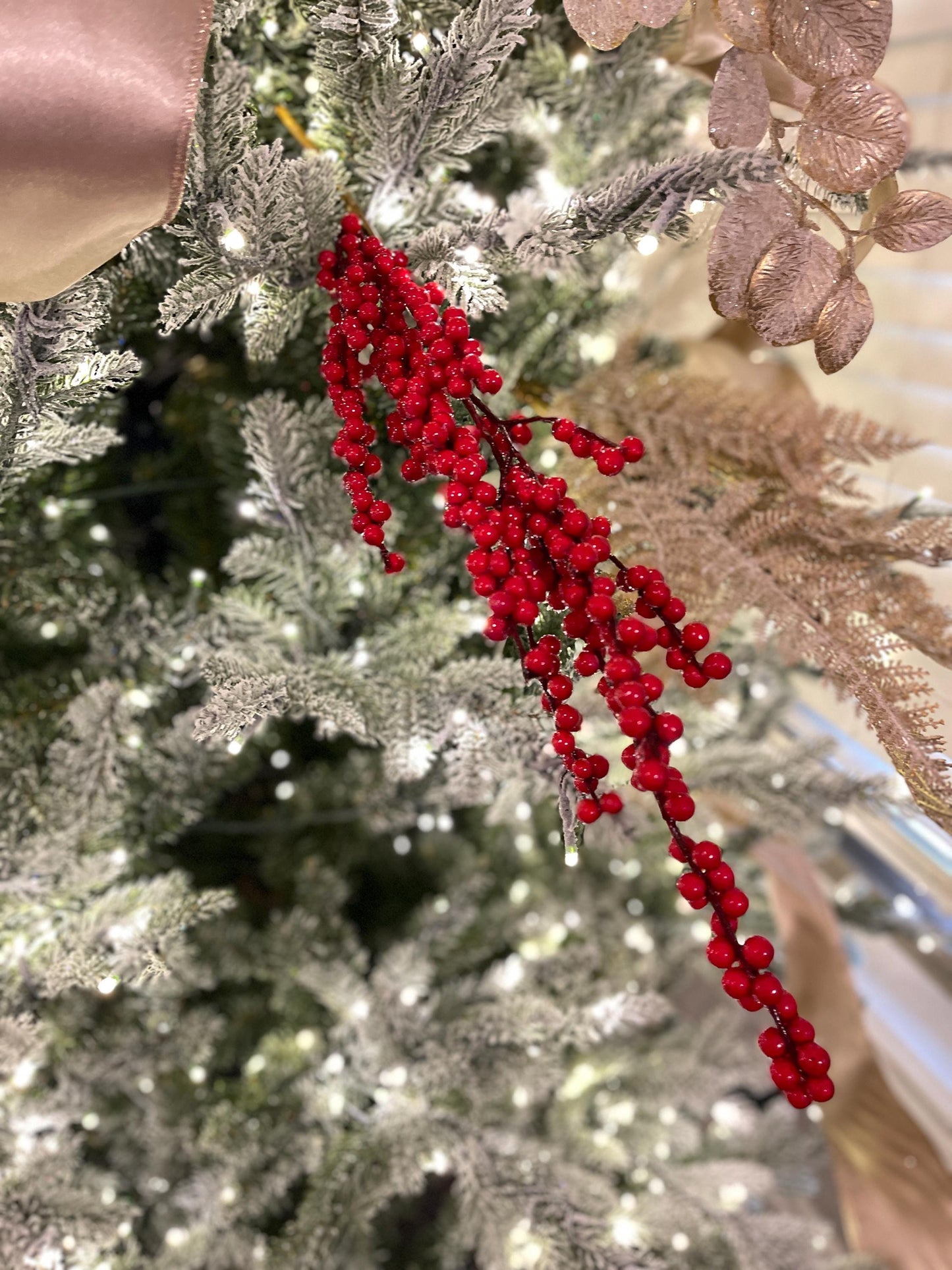 24" Bright Red Berry Spray, Christmas Berries Stem, Christmas Tree Berries