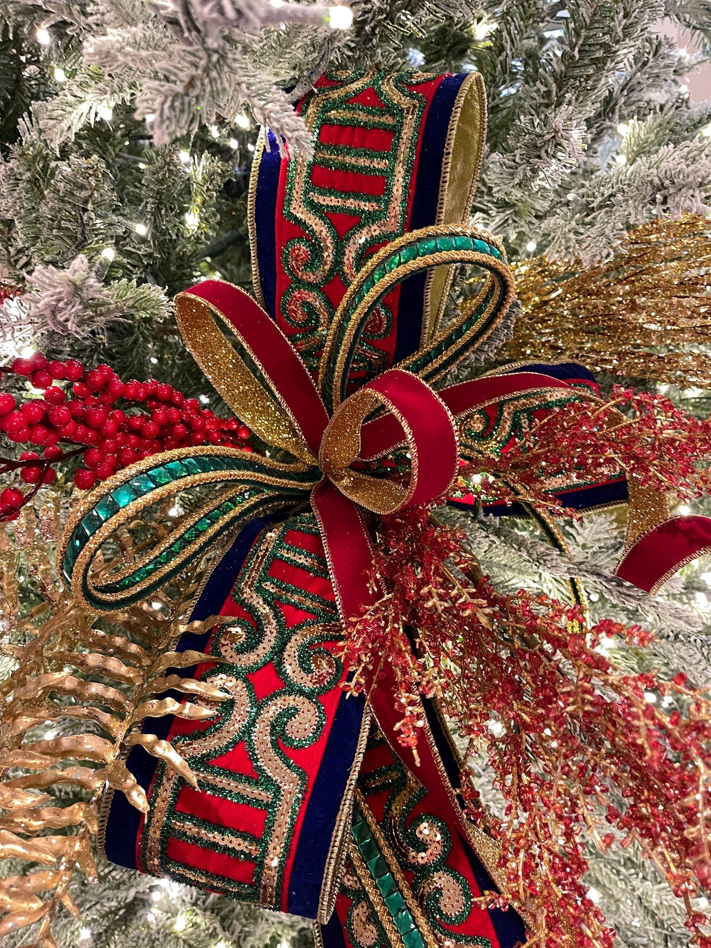 3/4" Emerald Green Jeweled Ribbon, Farrisilk Ribbon, Christmas Ribbon