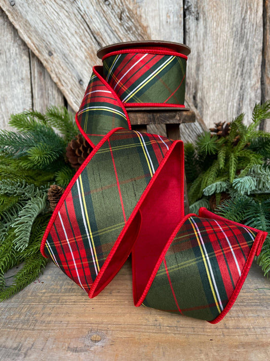 2.5" Christmas Plaid Ribbon, Green Plaid Ribbon, Traditional Christmas Ribbon