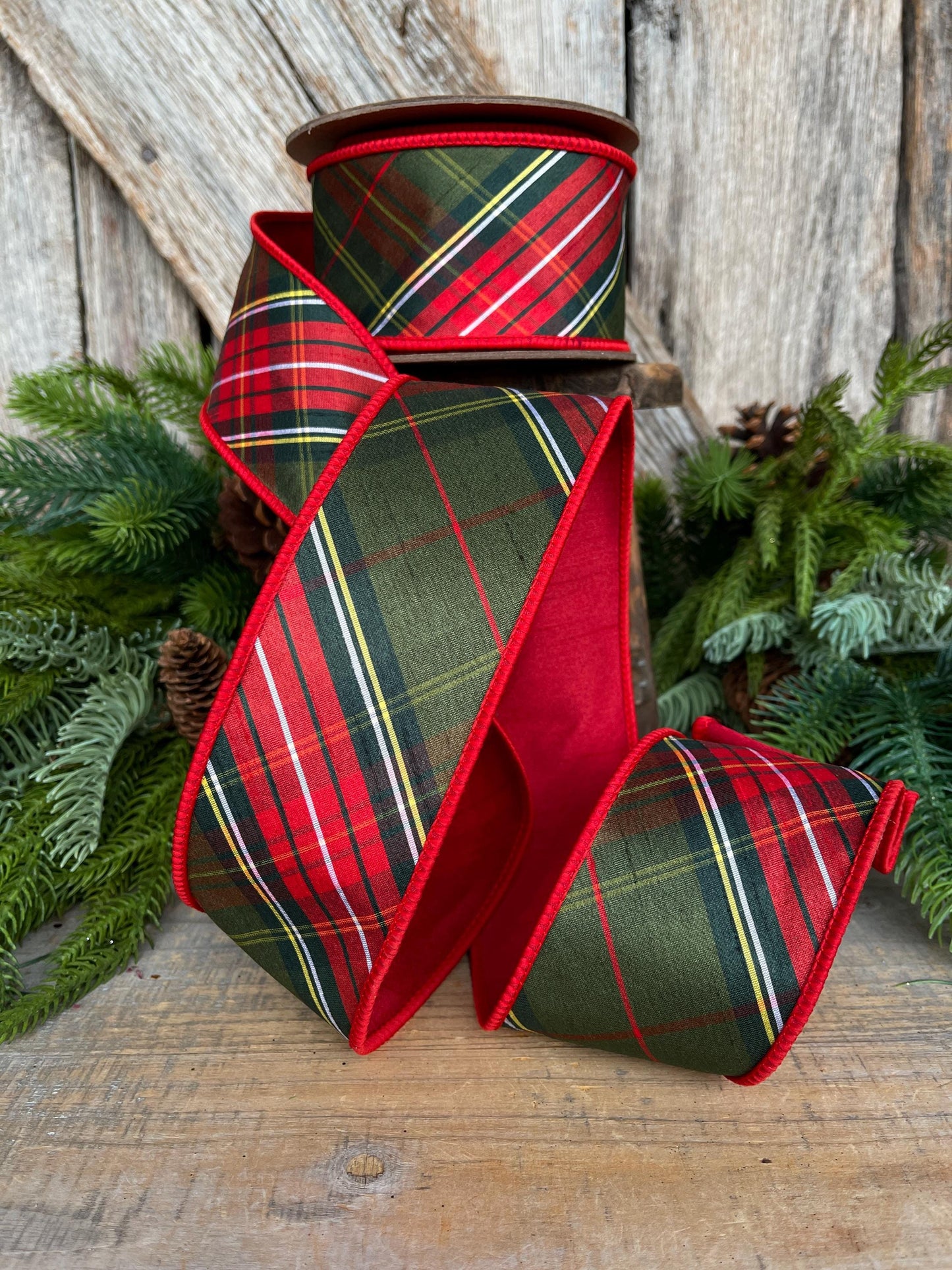 2.5" Christmas Plaid Ribbon, Green Plaid Ribbon, Traditional Christmas Ribbon