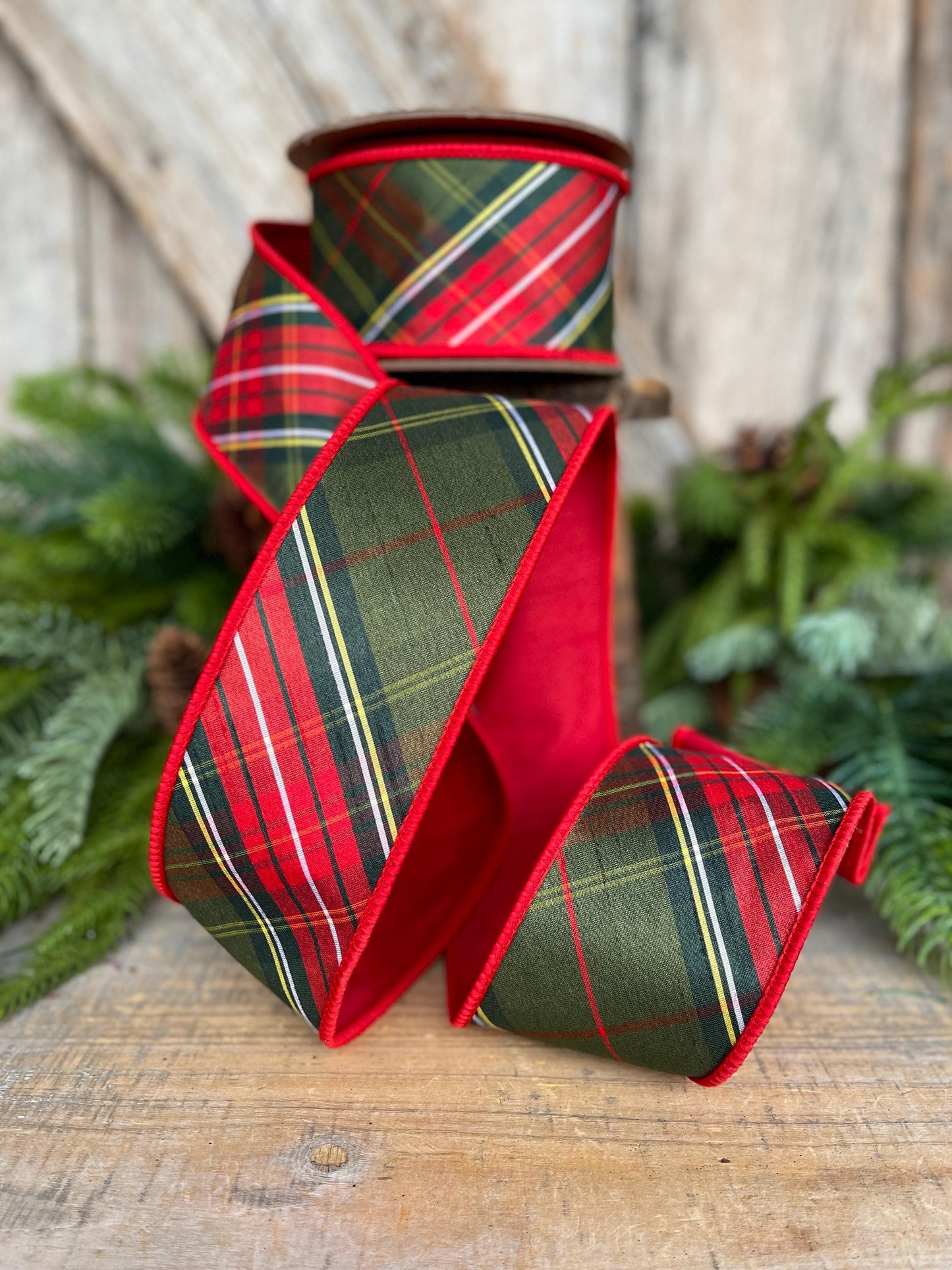2.5" Christmas Plaid Ribbon, Green Plaid Ribbon, Traditional Christmas Ribbon
