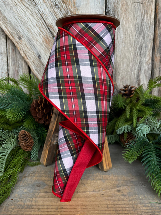 4" Traditional CHristmas Plaid, Wired Ribbon, Red Blue Chirstmas Plaid RIbbon, RIbbon for Treee, Christmas Plaid
