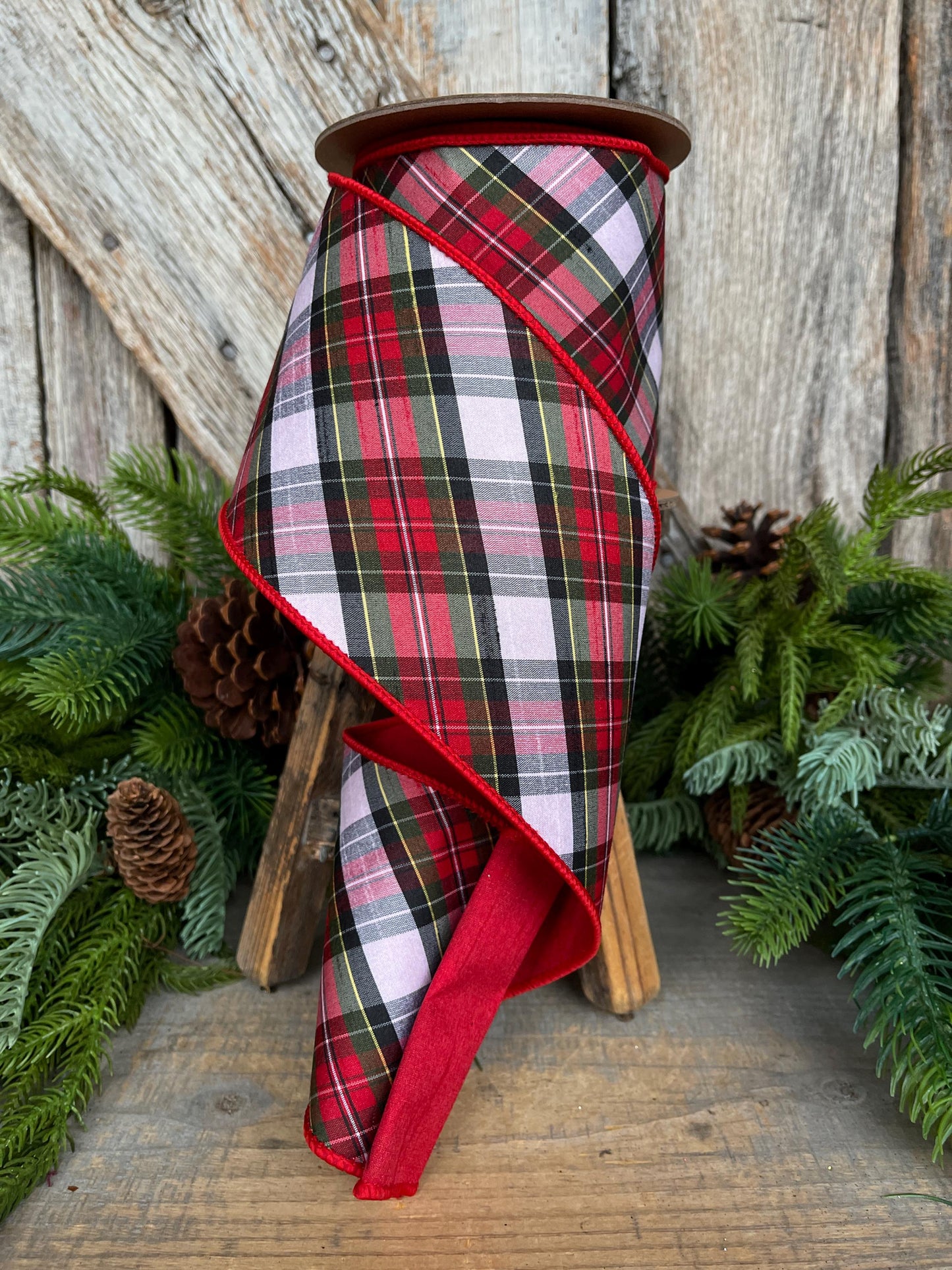 4" Traditional CHristmas Plaid, Wired Ribbon, Red Blue Chirstmas Plaid RIbbon, RIbbon for Treee, Christmas Plaid