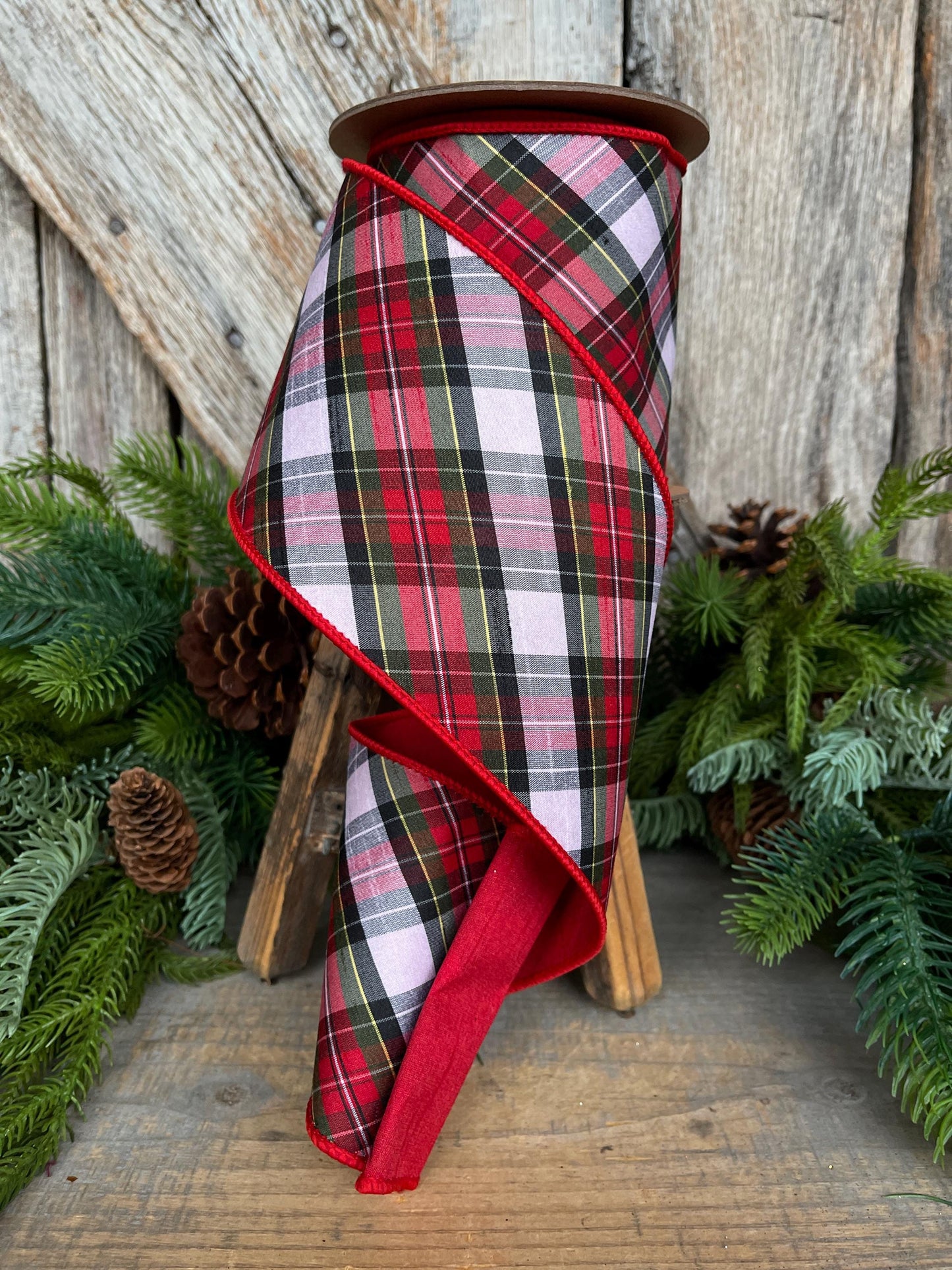 4" Traditional CHristmas Plaid, Wired Ribbon, Red Blue Chirstmas Plaid RIbbon, RIbbon for Treee, Christmas Plaid