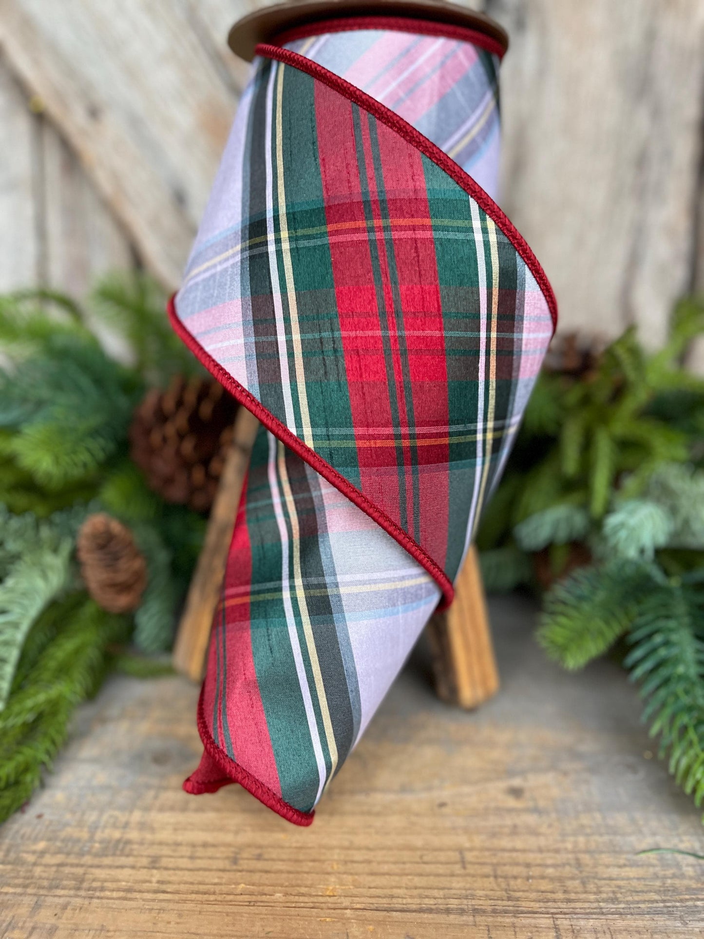 4" Traditional CHristmas Plaid, Wired Ribbon, Chirstmas Plaid RIbbon, RIbbon for Treee, Christmas Plaid