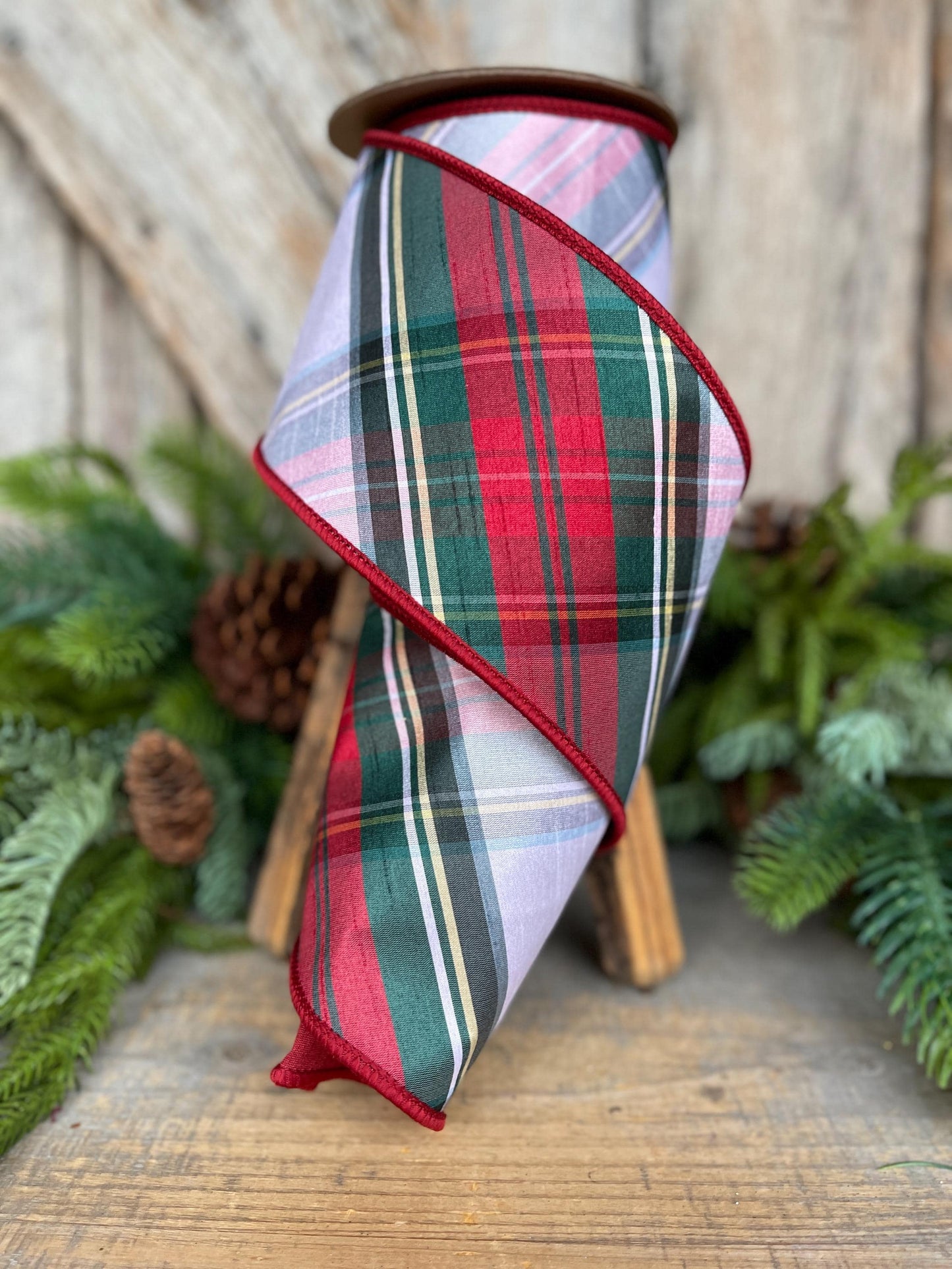 4" Traditional CHristmas Plaid, Wired Ribbon, Chirstmas Plaid RIbbon, RIbbon for Treee, Christmas Plaid