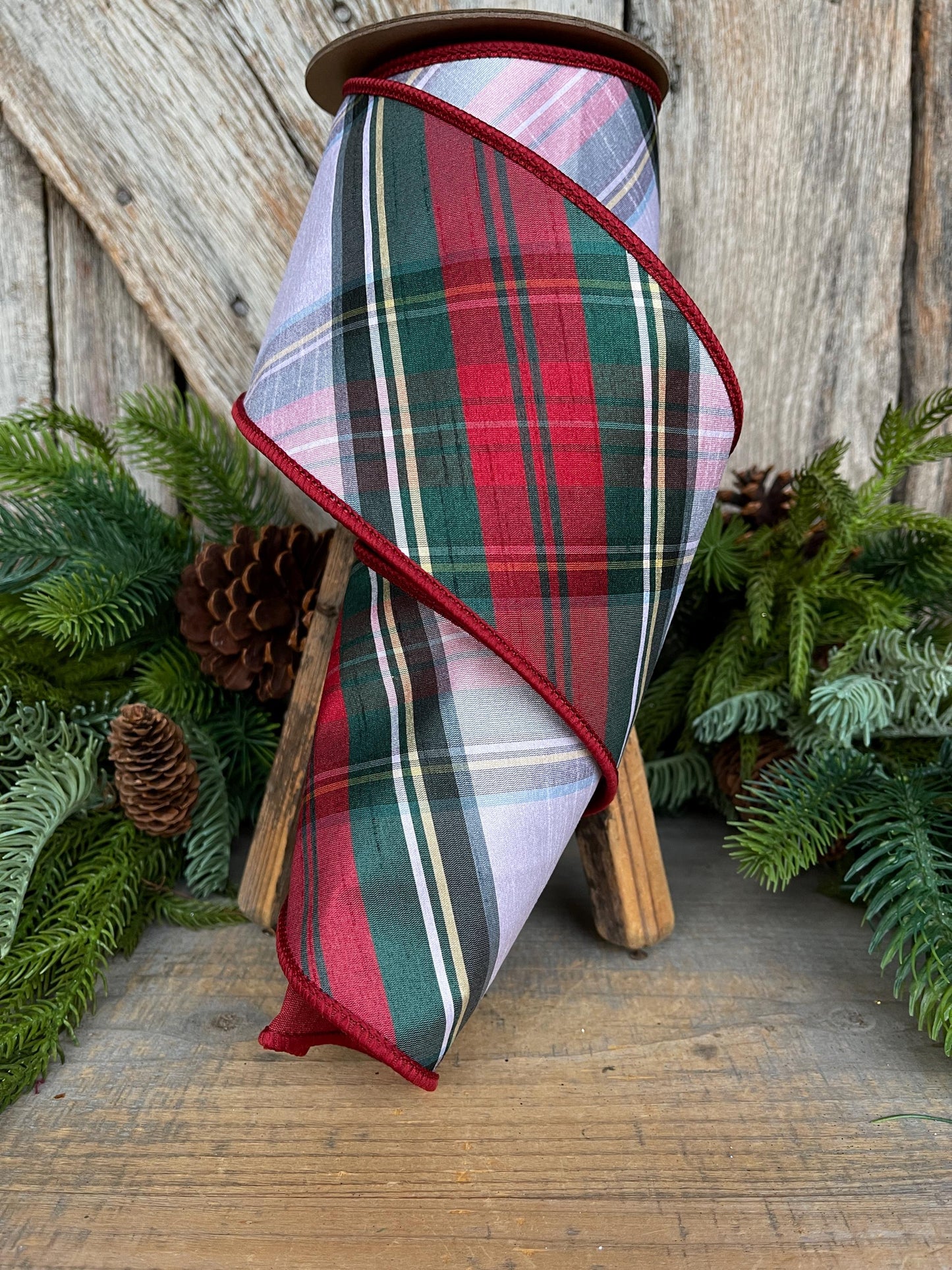 4" Traditional CHristmas Plaid, Wired Ribbon, Chirstmas Plaid RIbbon, RIbbon for Treee, Christmas Plaid