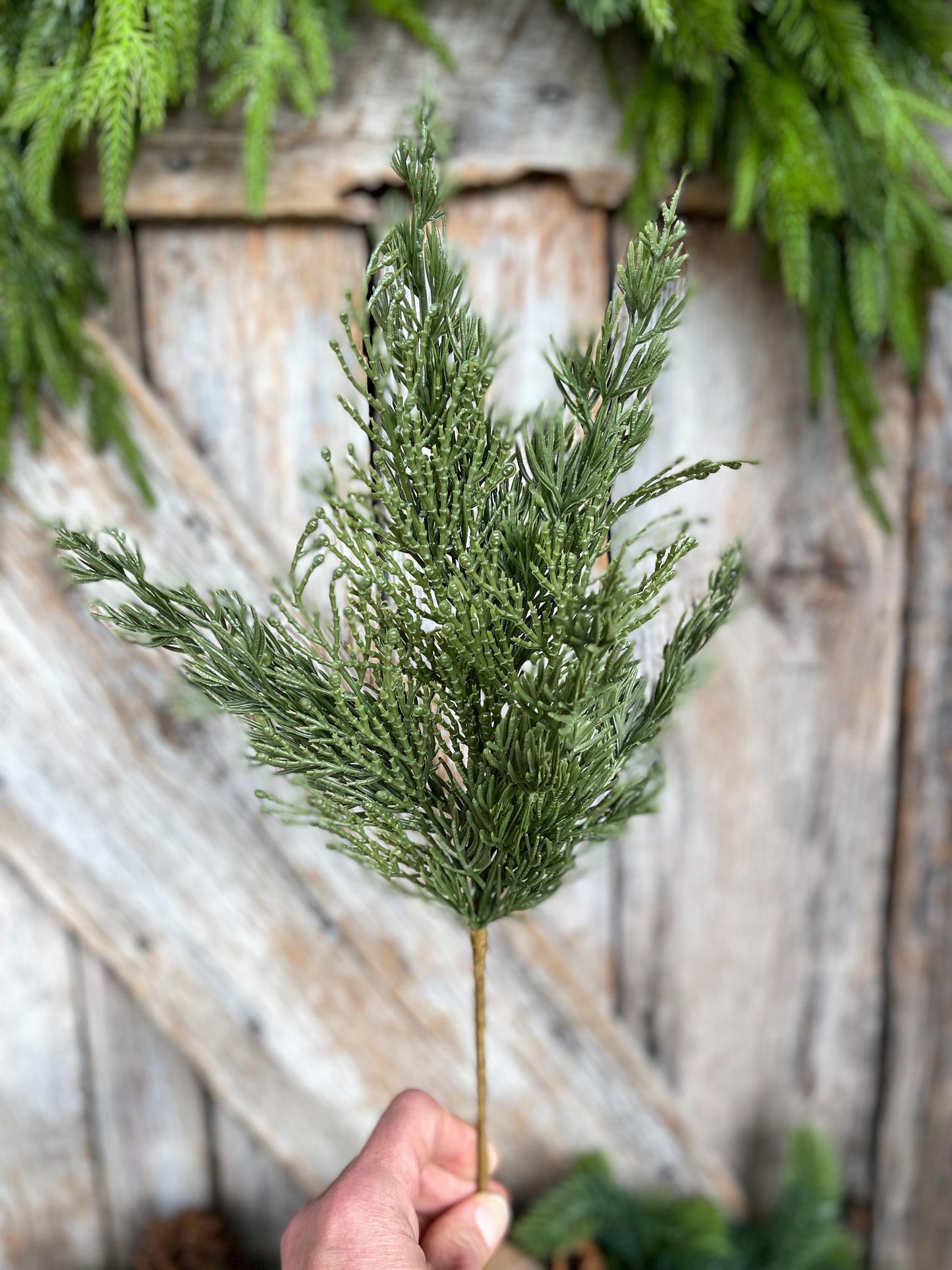 16" Cypress Pine Pick, Artificial Pine Spray, Christmas Greenery