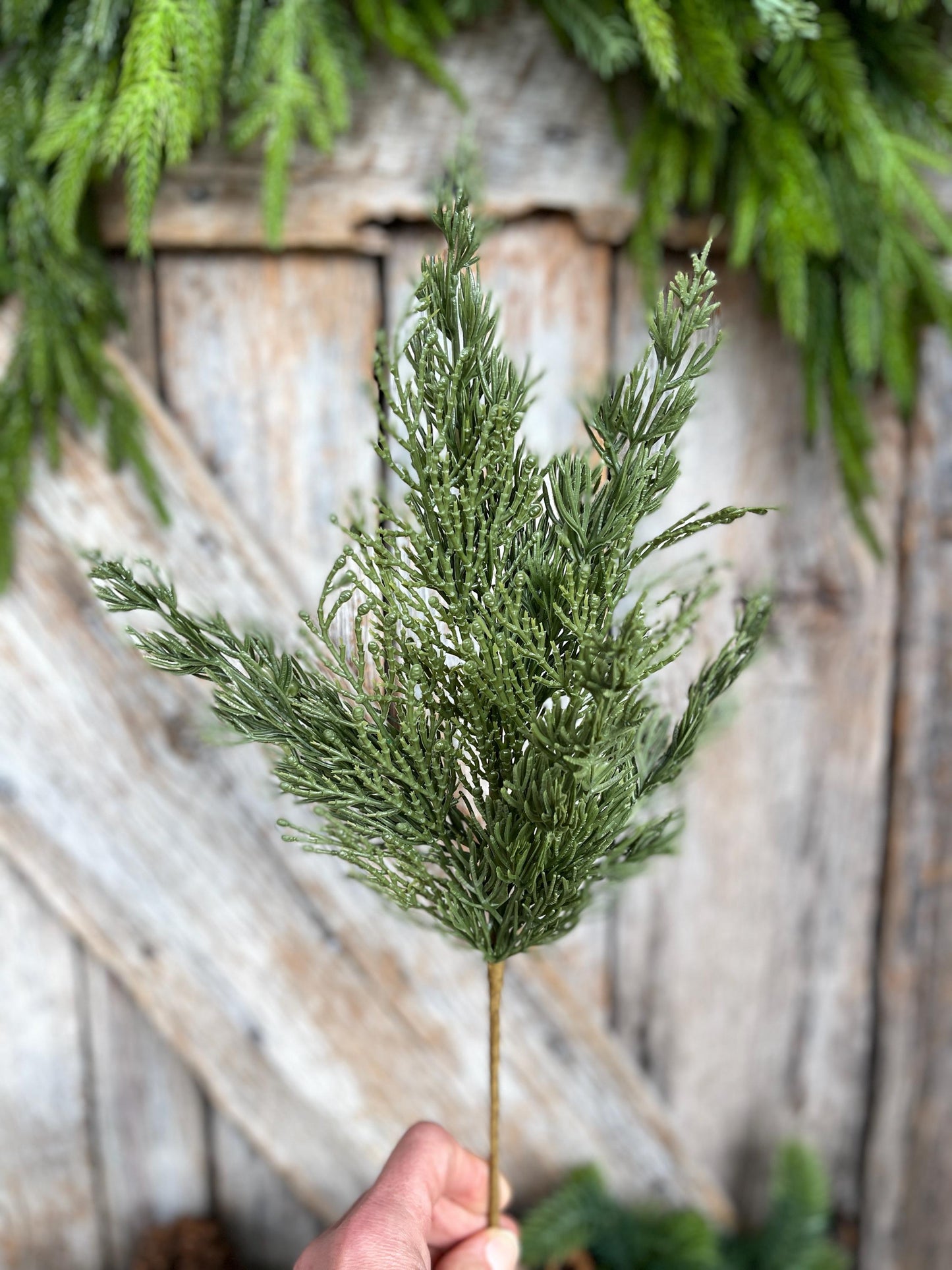 16" Cypress Pine Pick, Artificial Pine Spray, Christmas Greenery