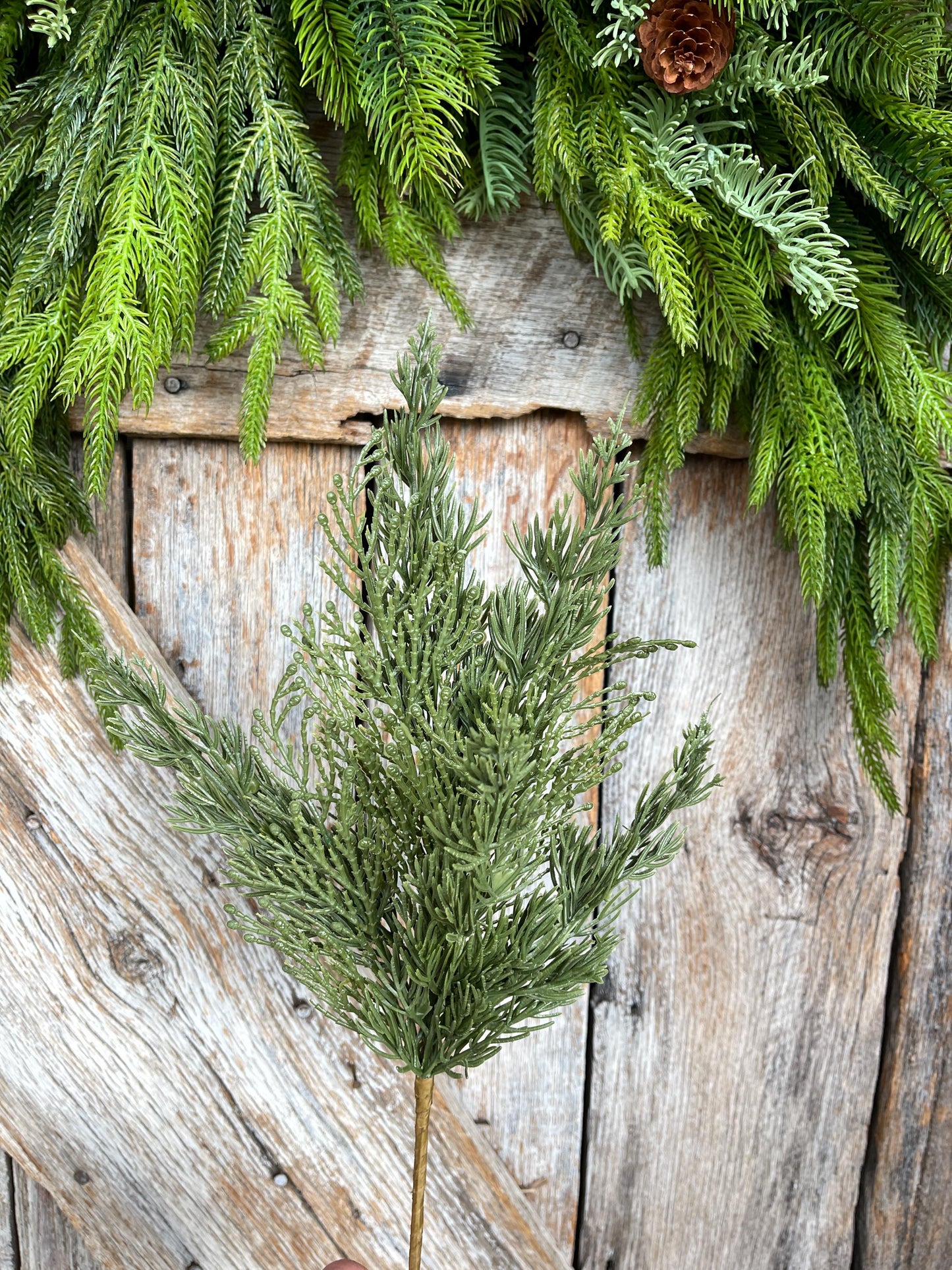 16" Cypress Pine Pick, Artificial Pine Spray, Christmas Greenery