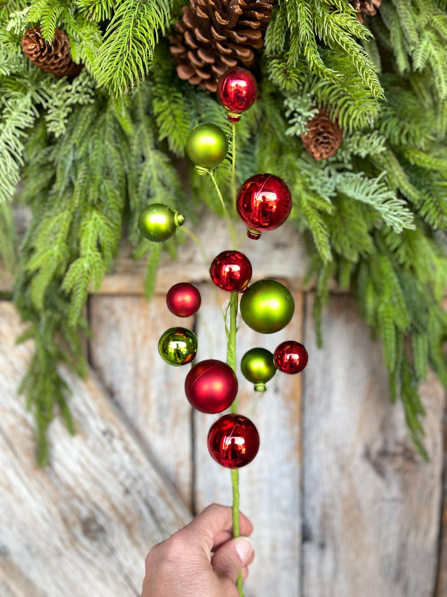16" Ornament Ball Pick, Red Green Ball Pick, Ornament Pick