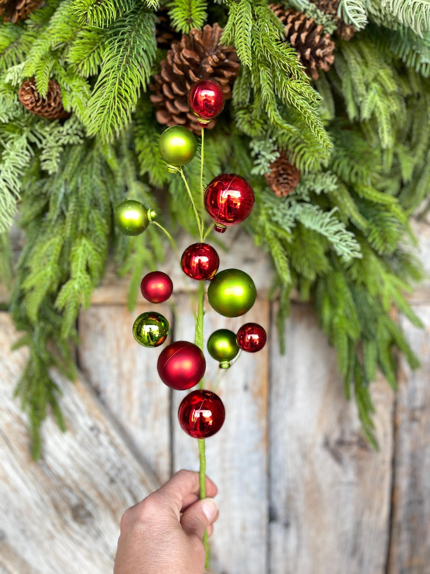 16" Ornament Ball Pick, Red Green Ball Pick, Ornament Pick