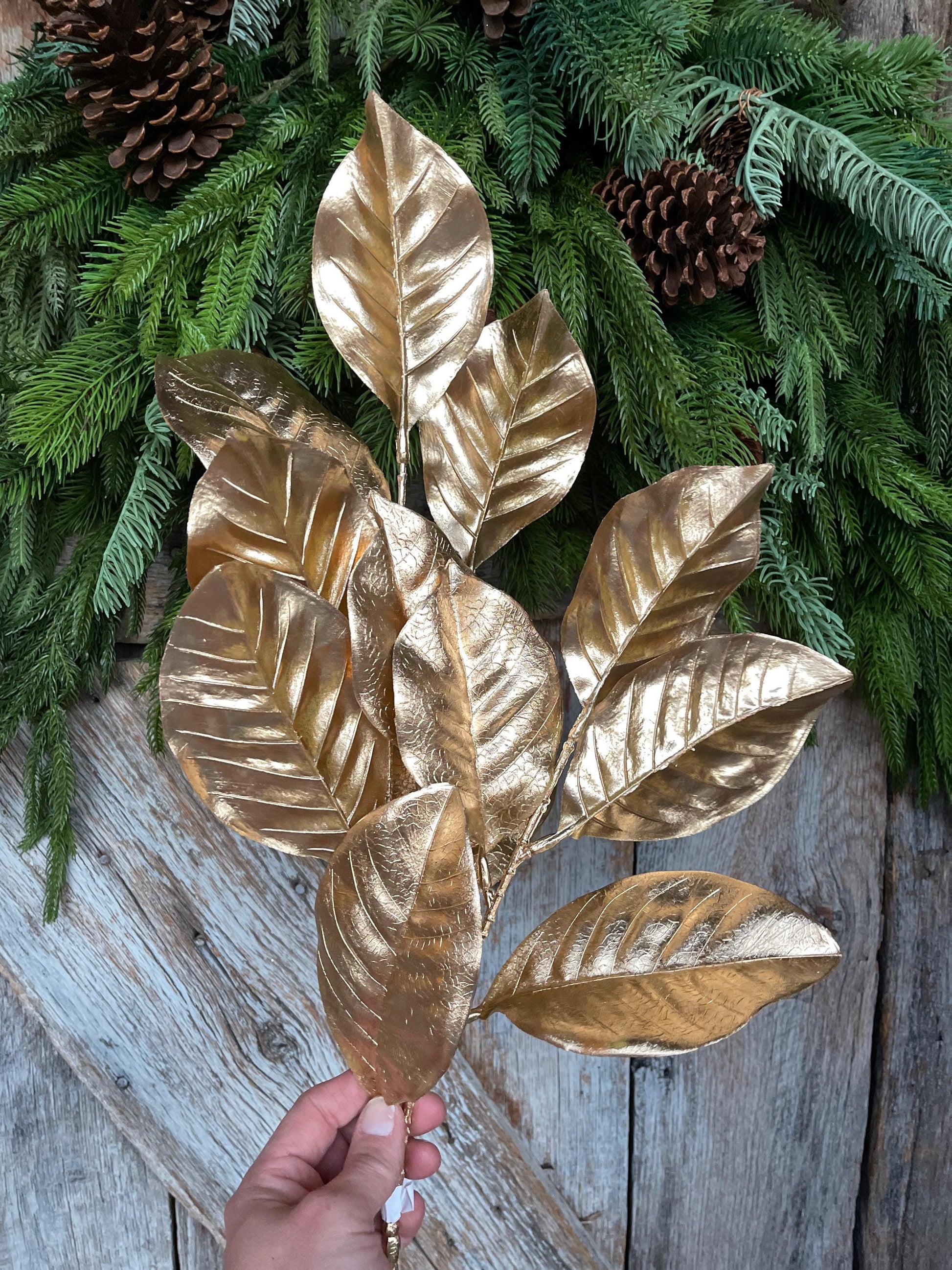 28" Metallic Gold Magnolia Leaf Spray, Christmas Tree Spray