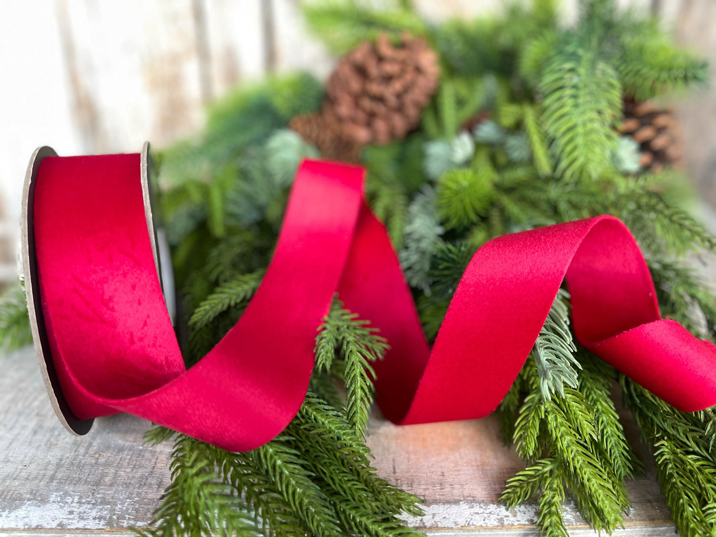 1.5" Red Velvet, Double Faced Velvet Ribbon, Unwired Velvet Ribbon