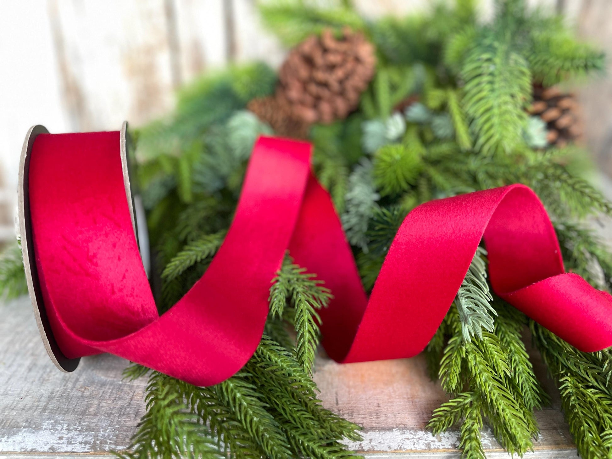 1.5" Red Velvet, Double Faced Velvet Ribbon, Unwired Velvet Ribbon