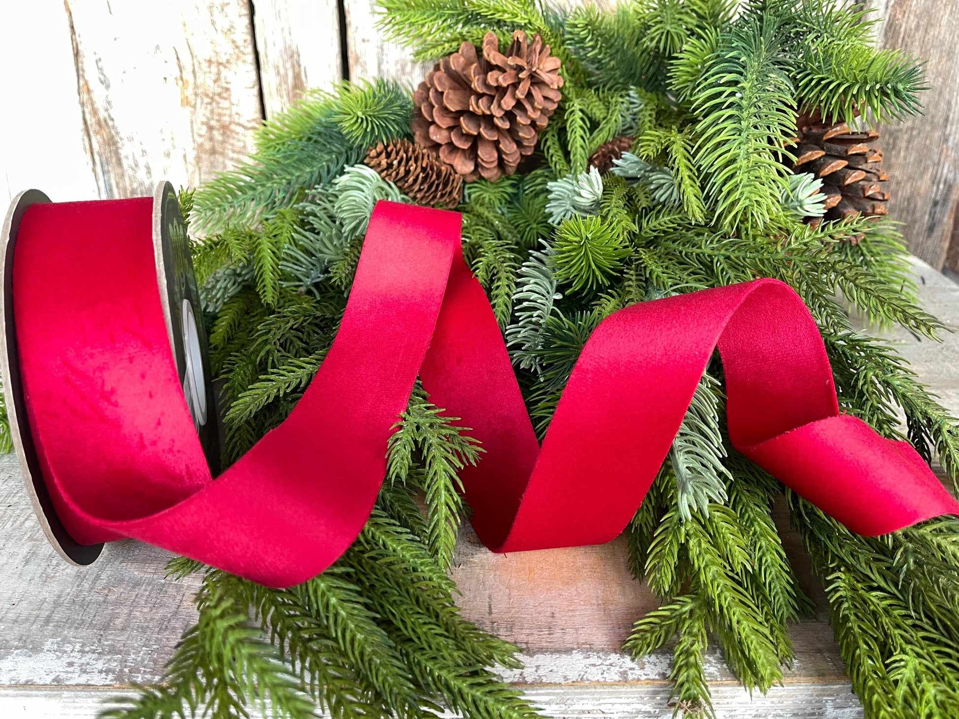 1.5" Red Velvet, Double Faced Velvet Ribbon, Unwired Velvet Ribbon