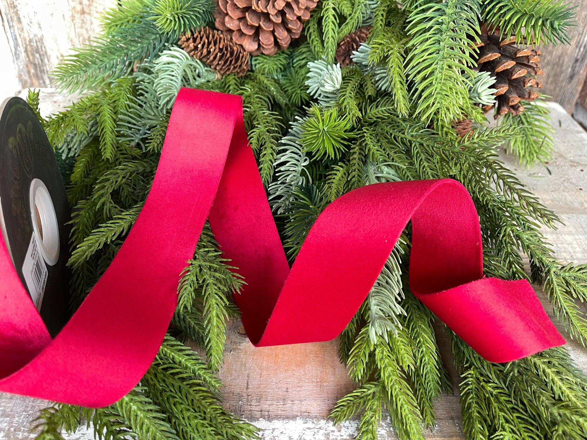 1.5" Red Velvet, Double Faced Velvet Ribbon, Unwired Velvet Ribbon