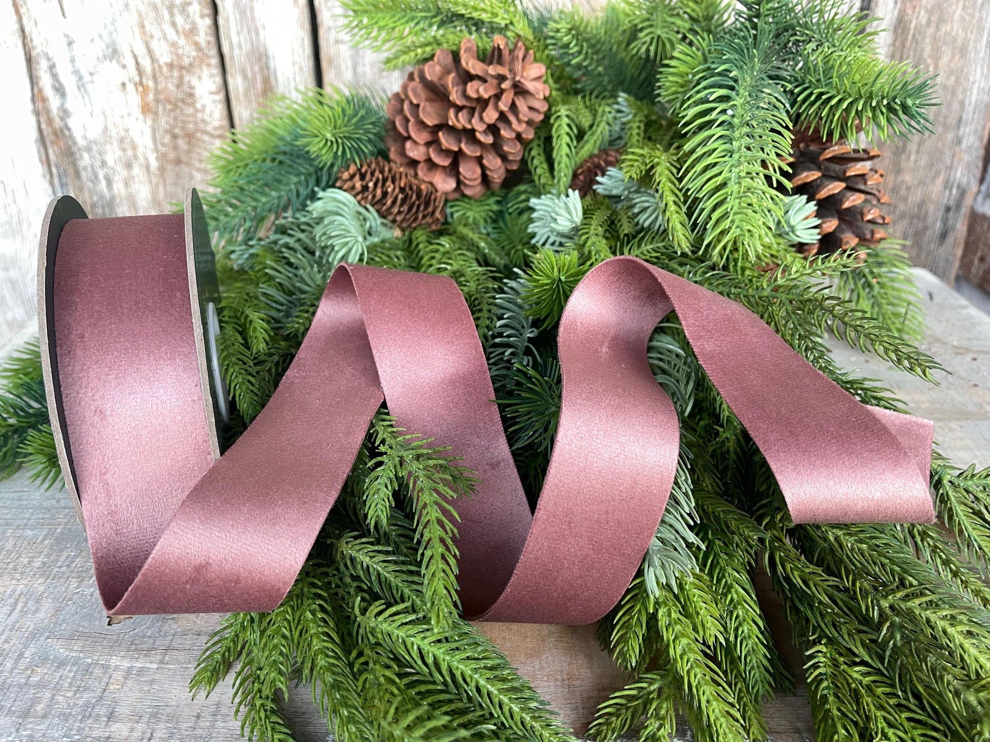 1.5" Pecan Brown Velvet, Double Faced Velvet Ribbon, Unwired Velvet Ribbon