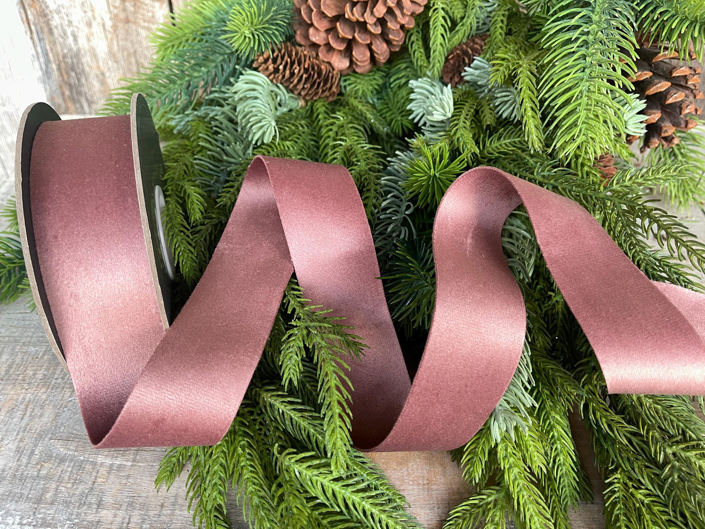 1.5" Pecan Brown Velvet, Double Faced Velvet Ribbon, Unwired Velvet Ribbon