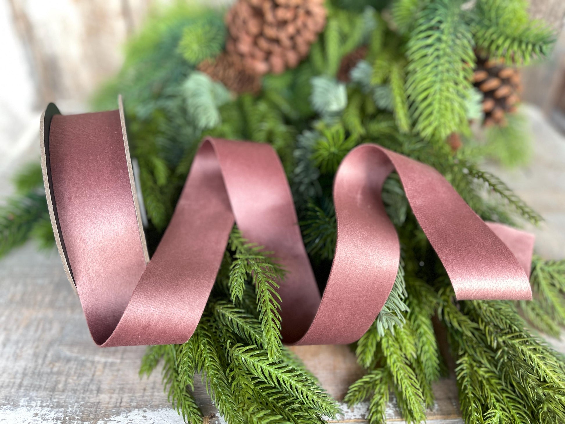 1.5" Pecan Brown Velvet, Double Faced Velvet Ribbon, Unwired Velvet Ribbon